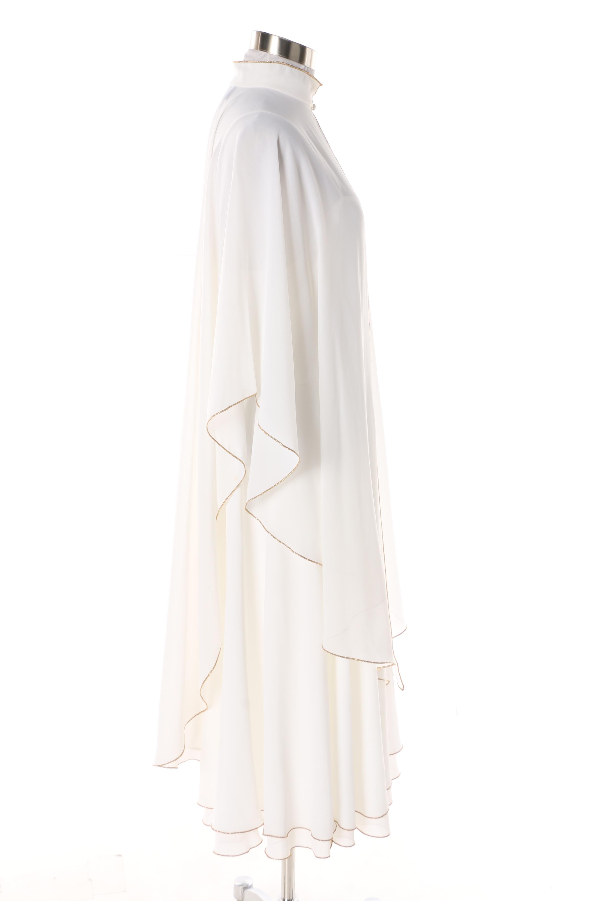 Women's 1970s Michael Maiello for Pat Richards White Sleeveless Dress with Cape