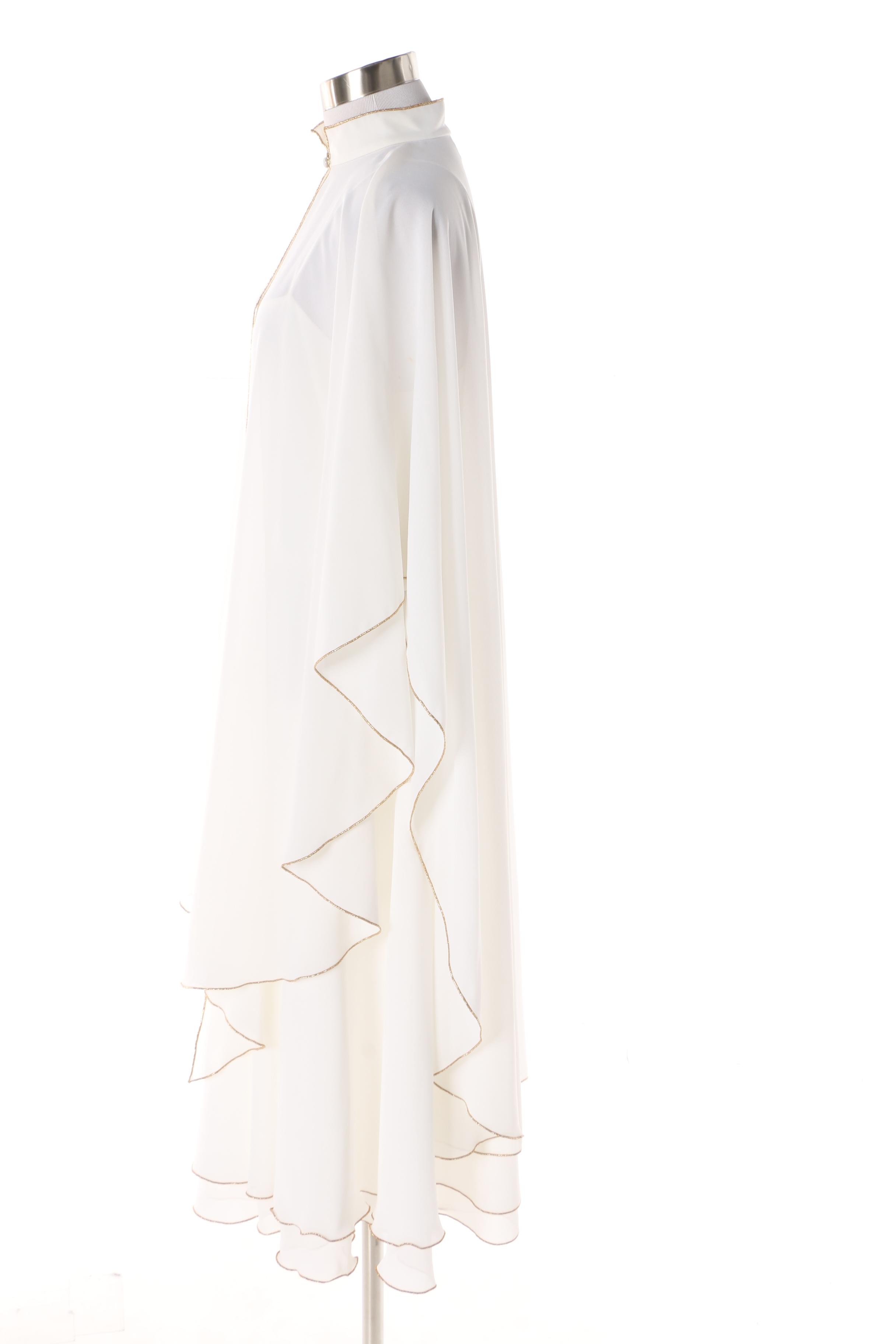 Women's 1970s Michael Maiello for Pat Richards White Sleeveless Dress with Cape