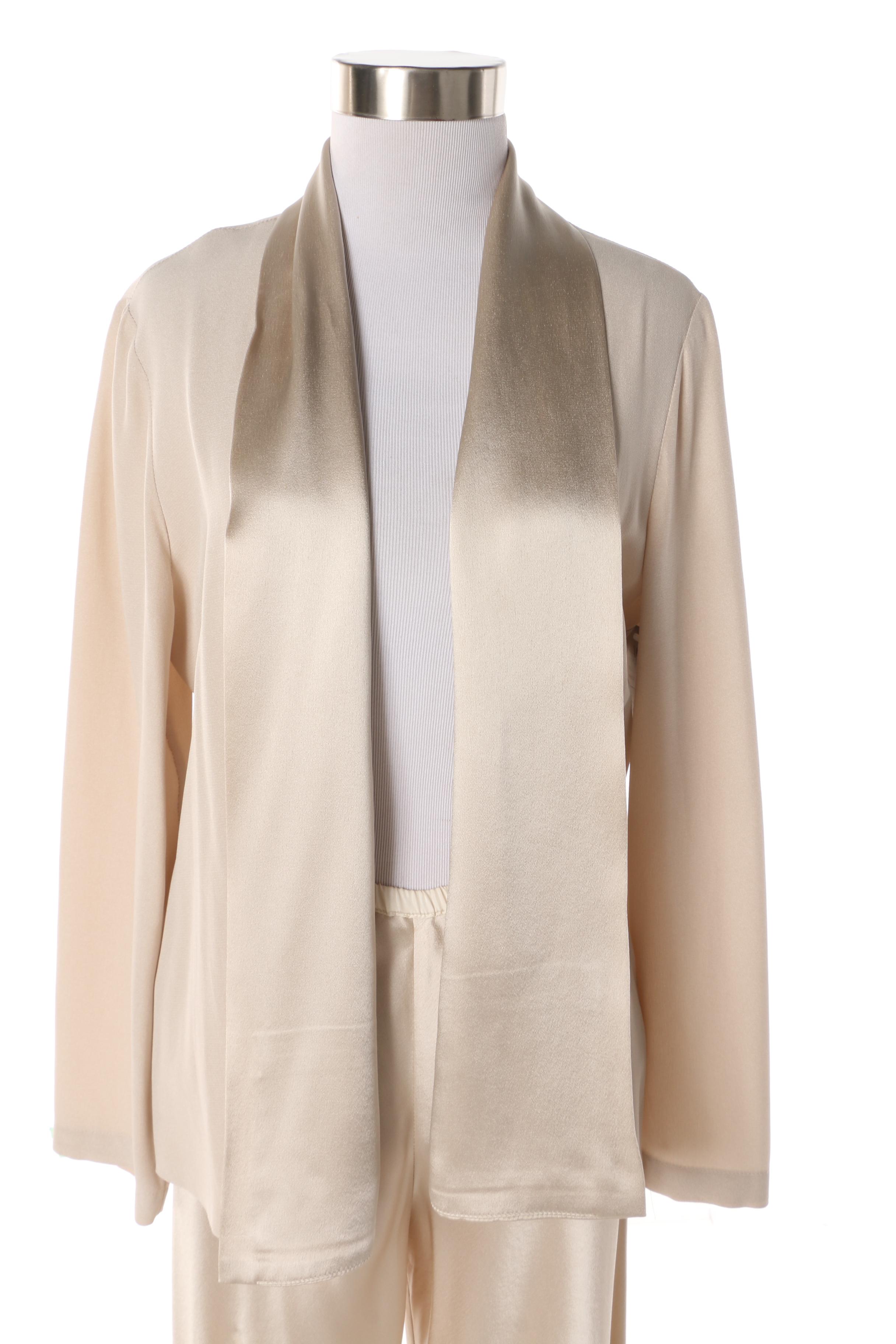 Women's 1980s Vintage Peter Cohen Ivory Sateen Pantsuit