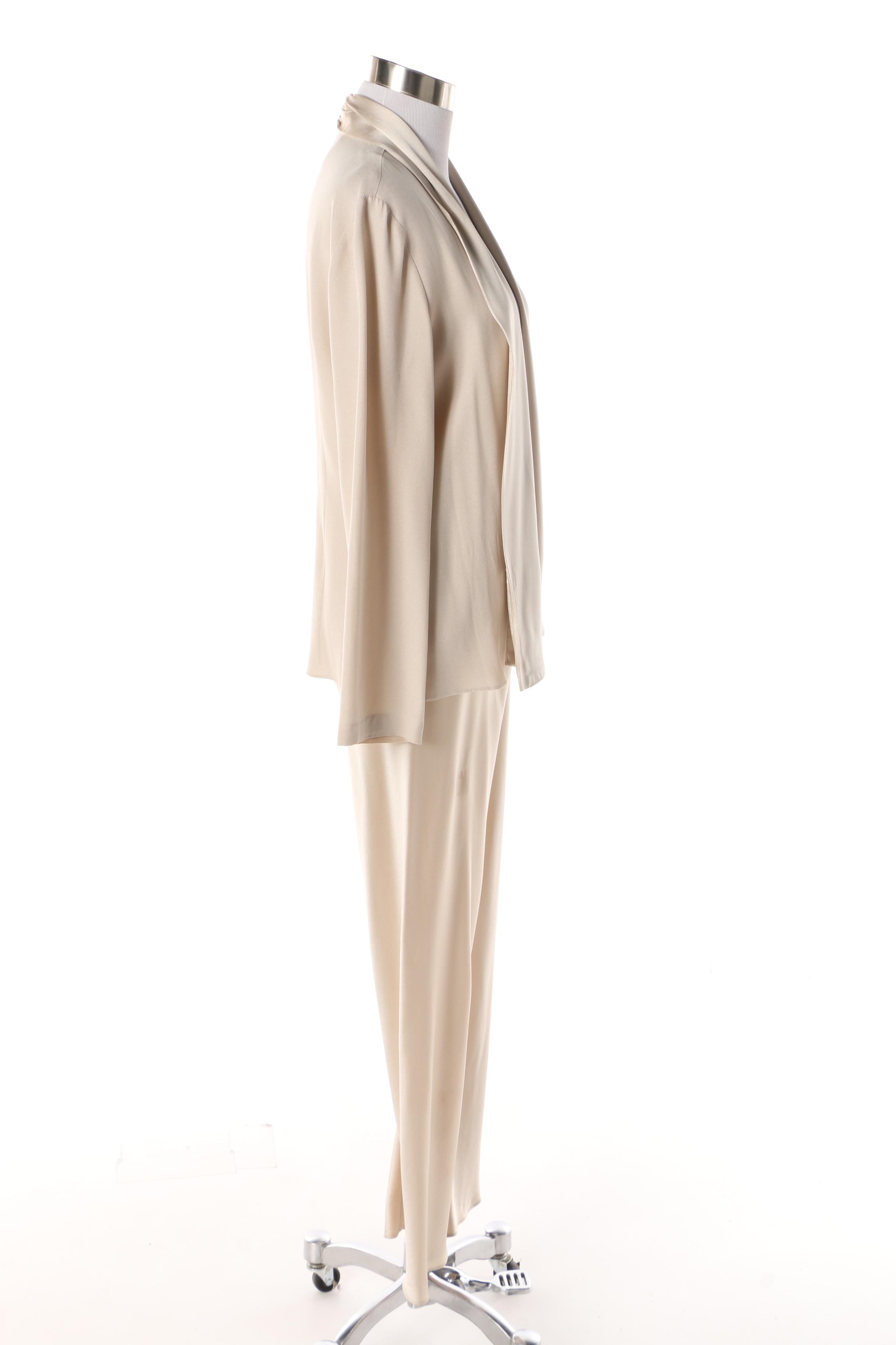 Women's 1980s Vintage Peter Cohen Ivory Sateen Pantsuit