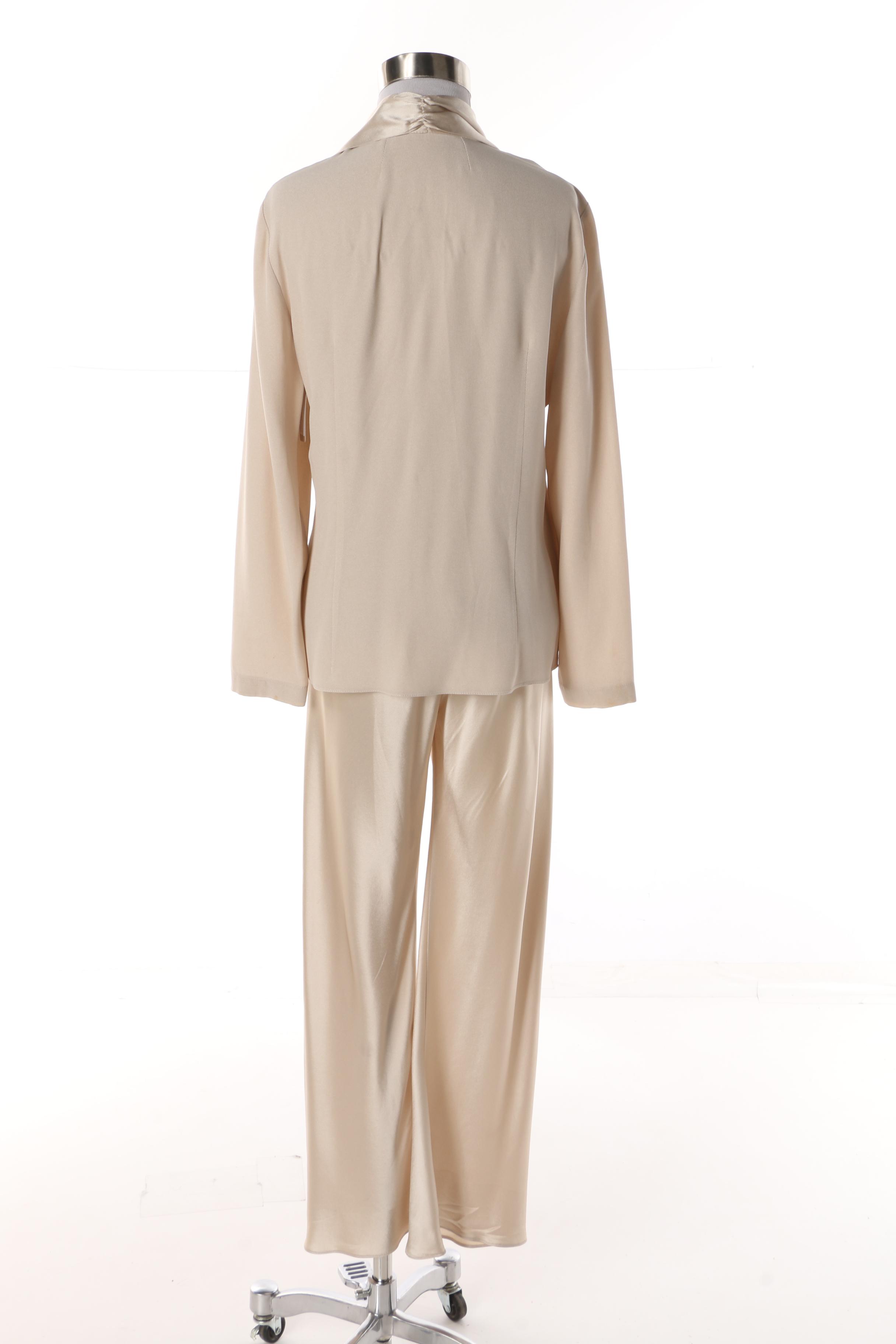 Women's 1980s Vintage Peter Cohen Ivory Sateen Pantsuit