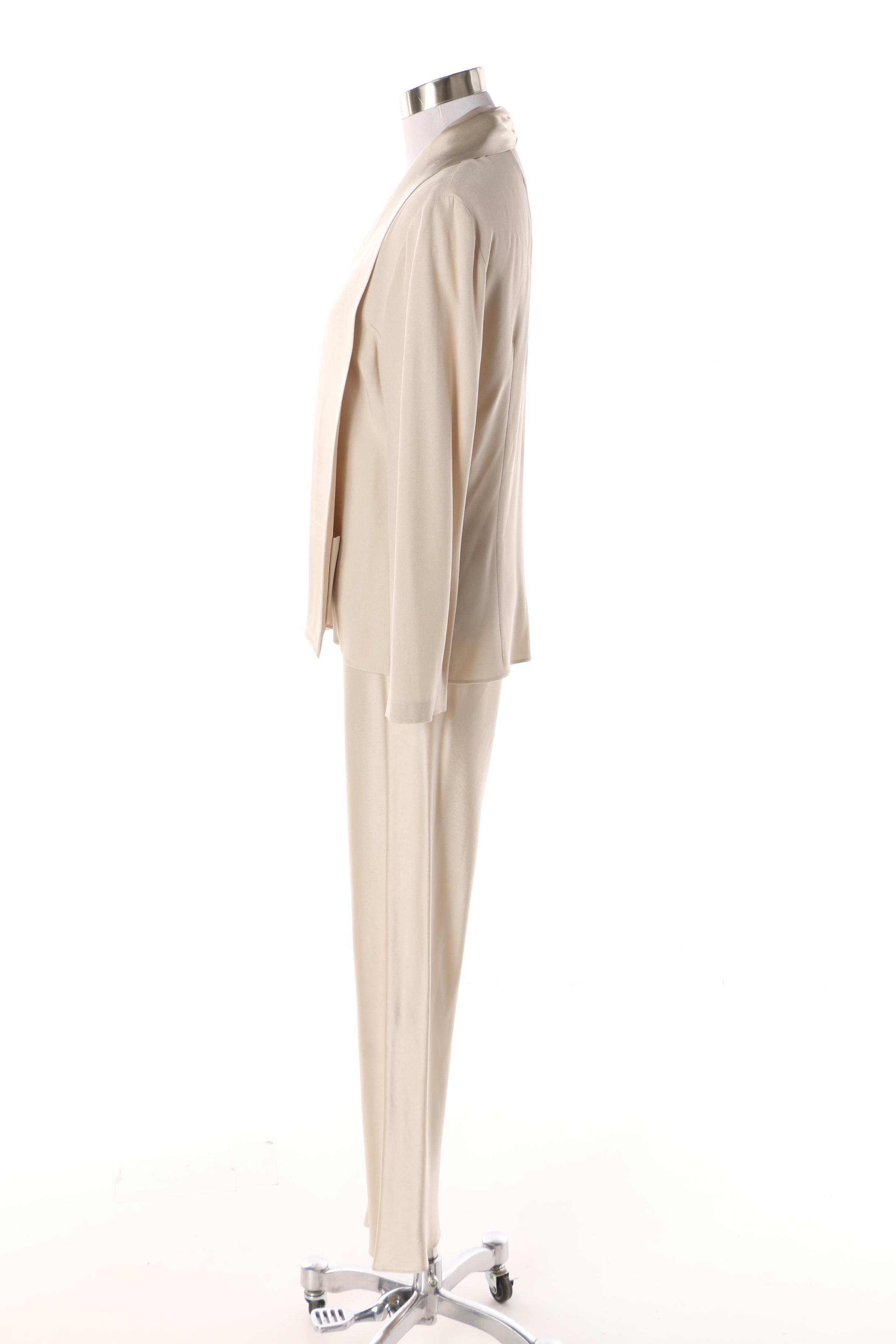 Women's 1980s Vintage Peter Cohen Ivory Sateen Pantsuit