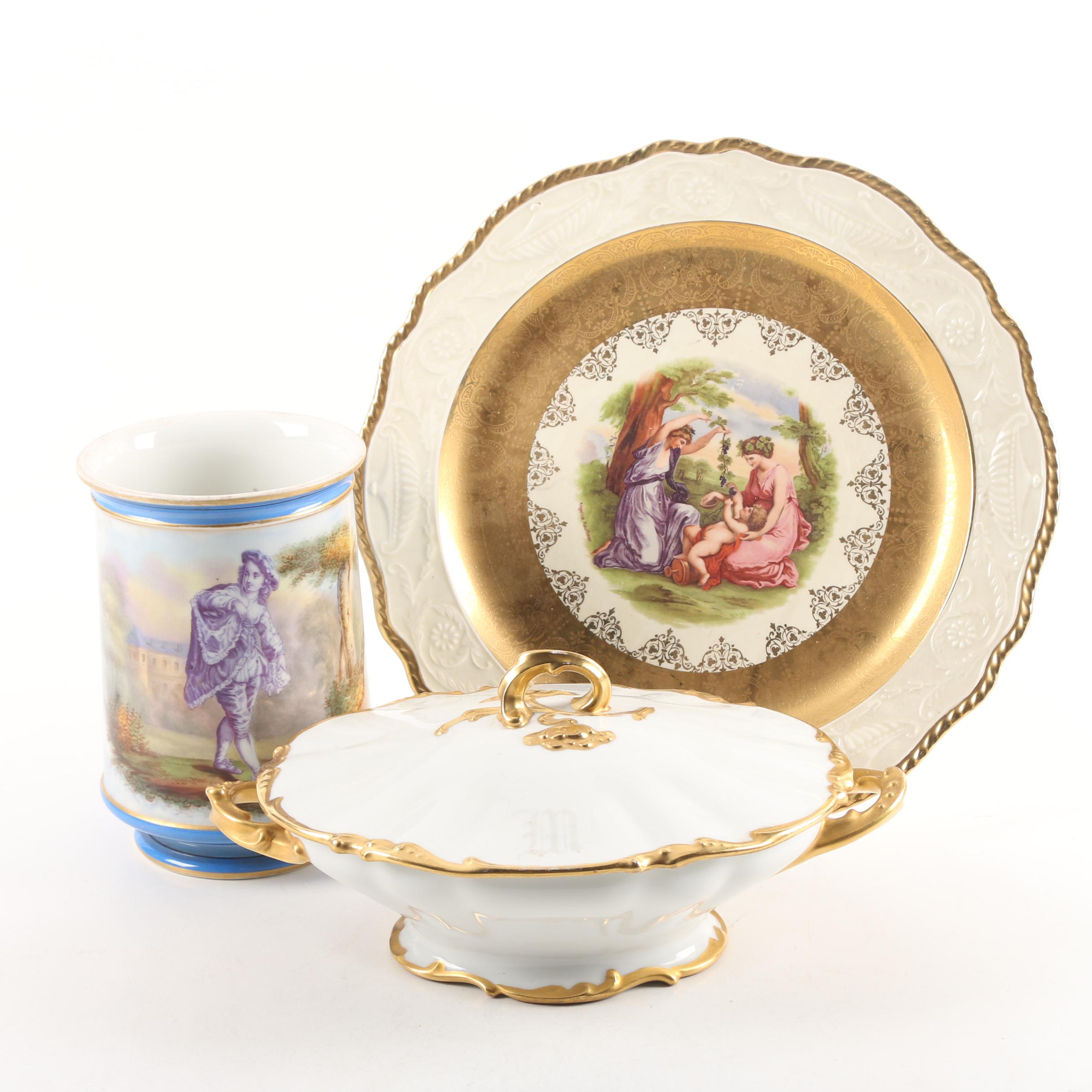 1908-11 Pouyat Porcelain Bowl with Planter and Steubenville Platter