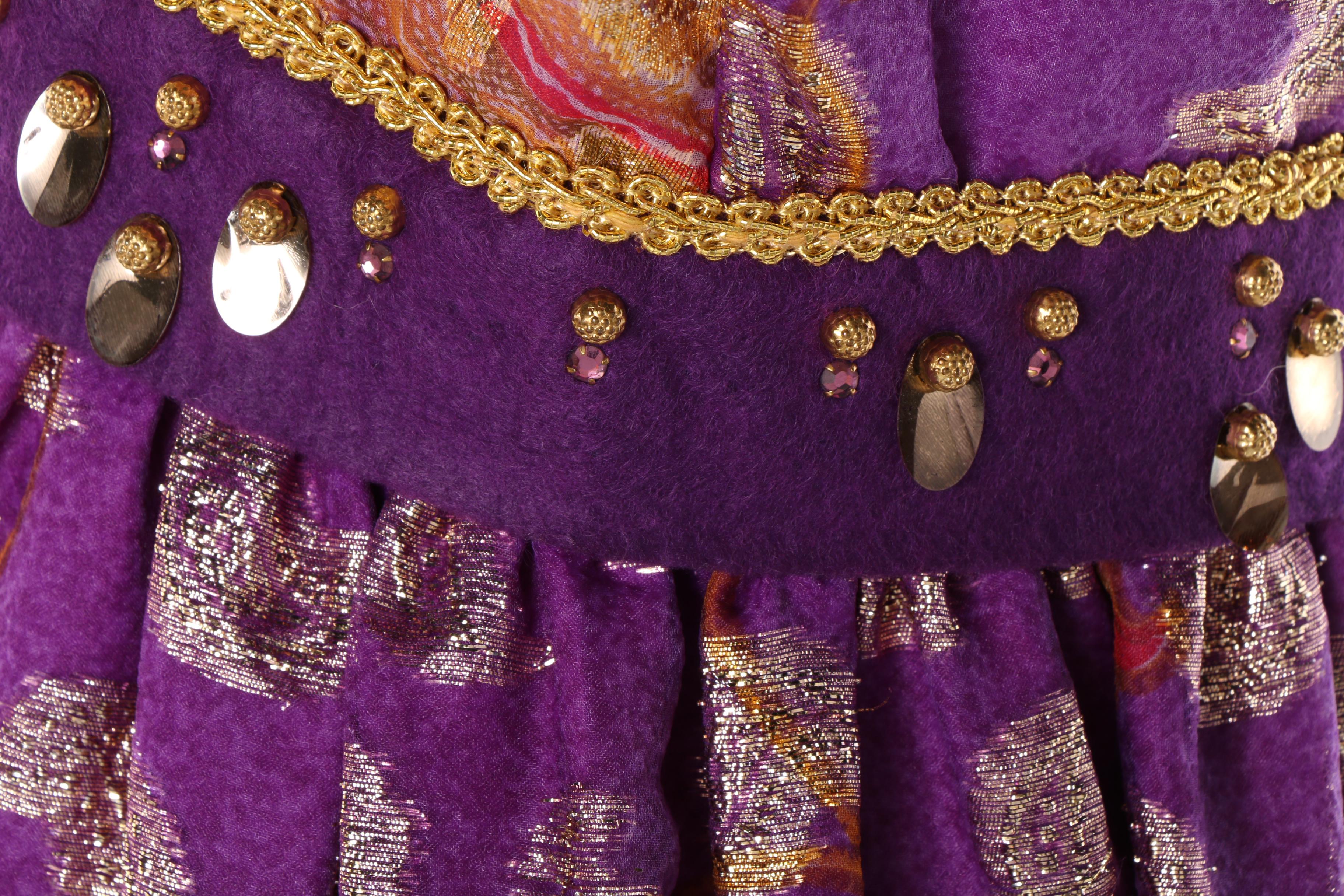 Late 1960s Vintage Sandine Originals Purple and Metallic Gold Maxi Dress