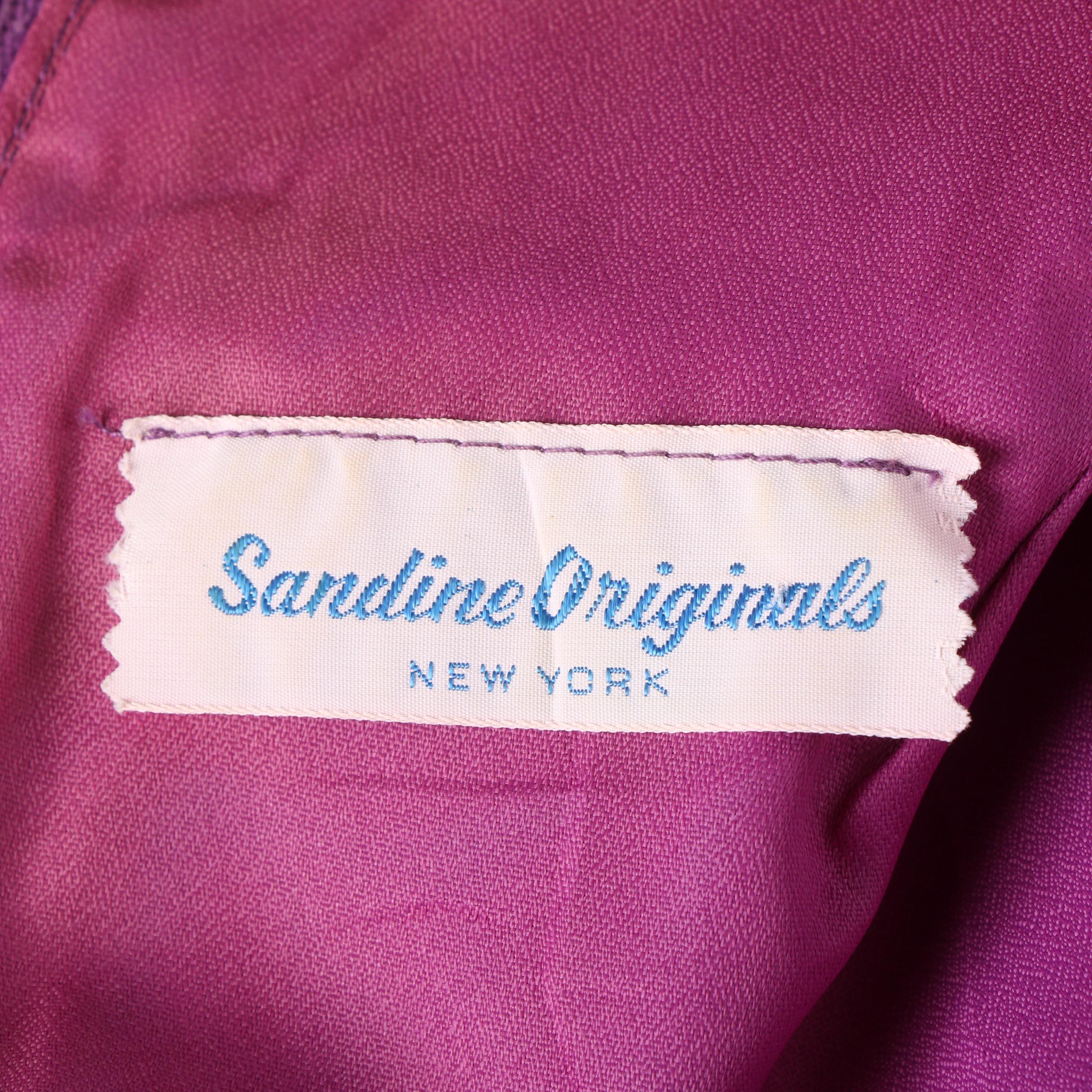 Late 1960s Vintage Sandine Originals Purple and Metallic Gold Maxi Dress