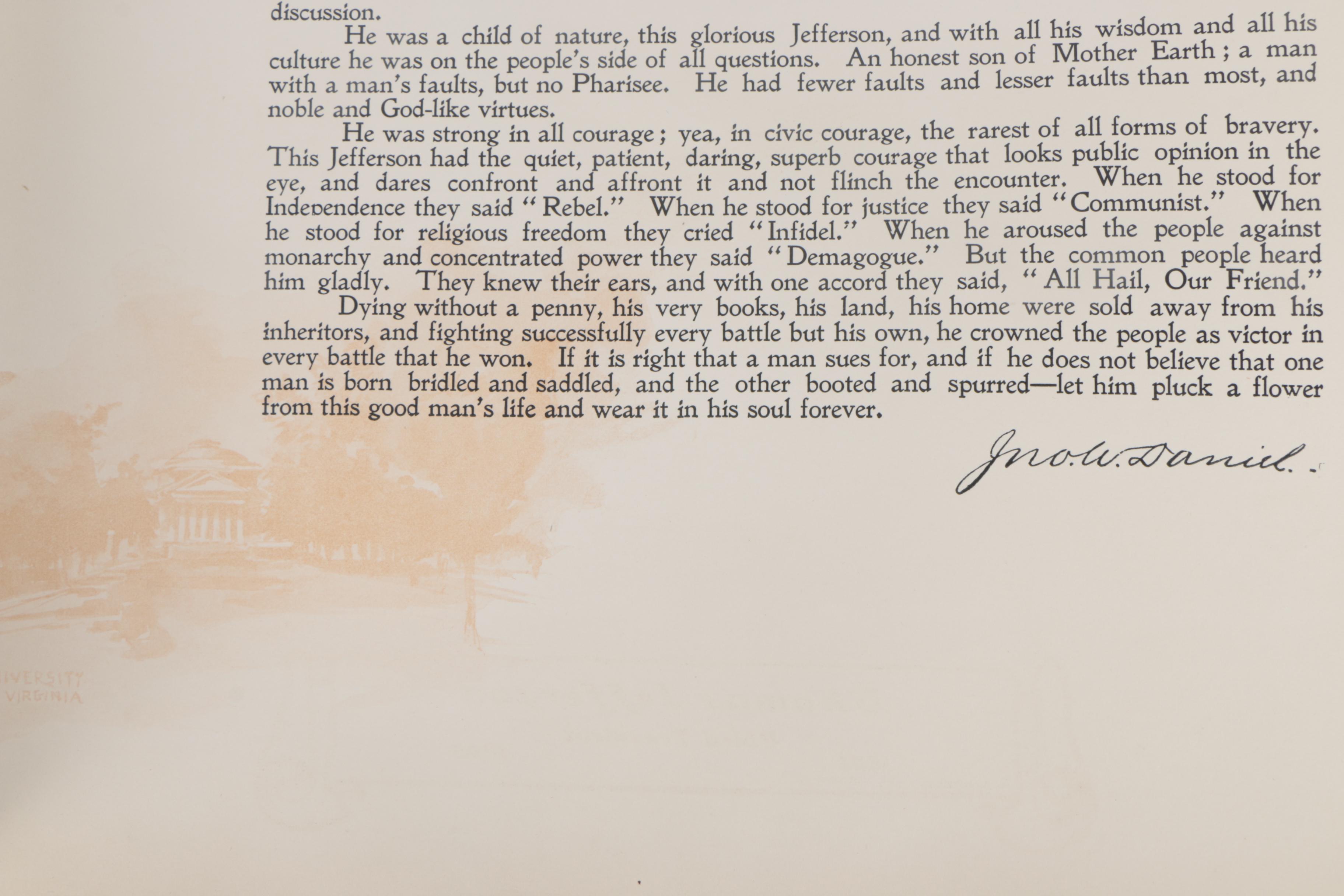 White House Gallery Photogravure and Biography of Thomas Jefferson