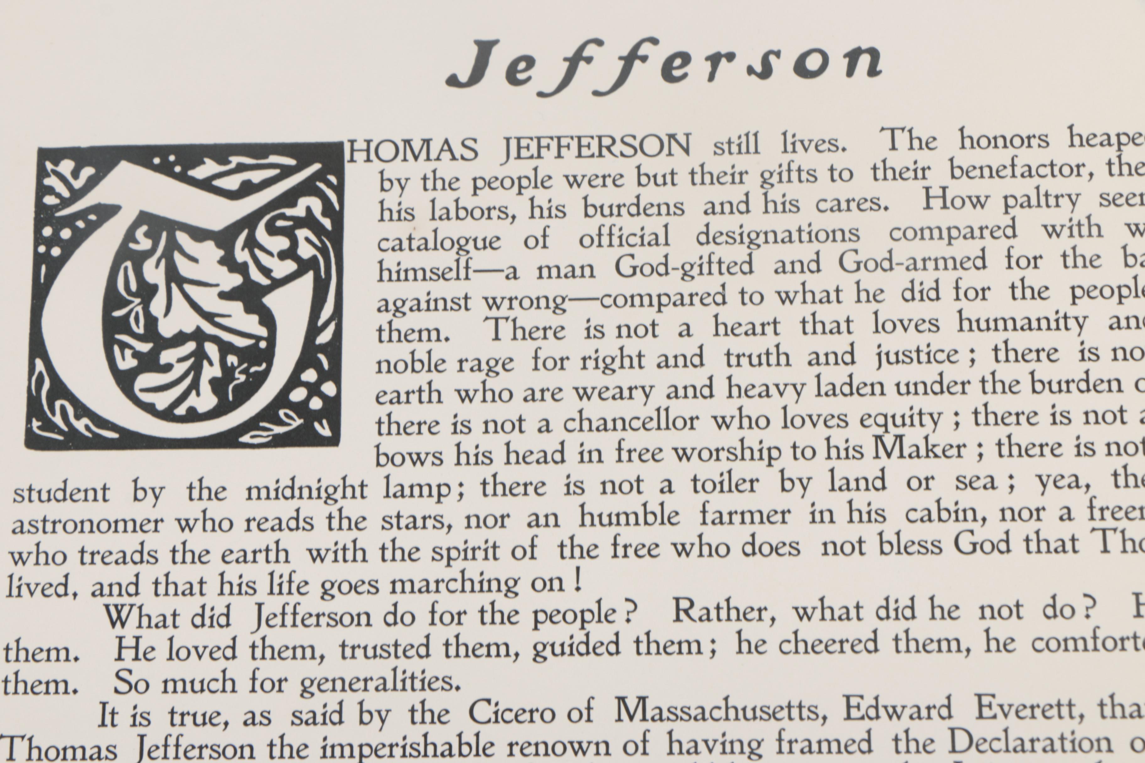 White House Gallery Photogravure and Biography of Thomas Jefferson