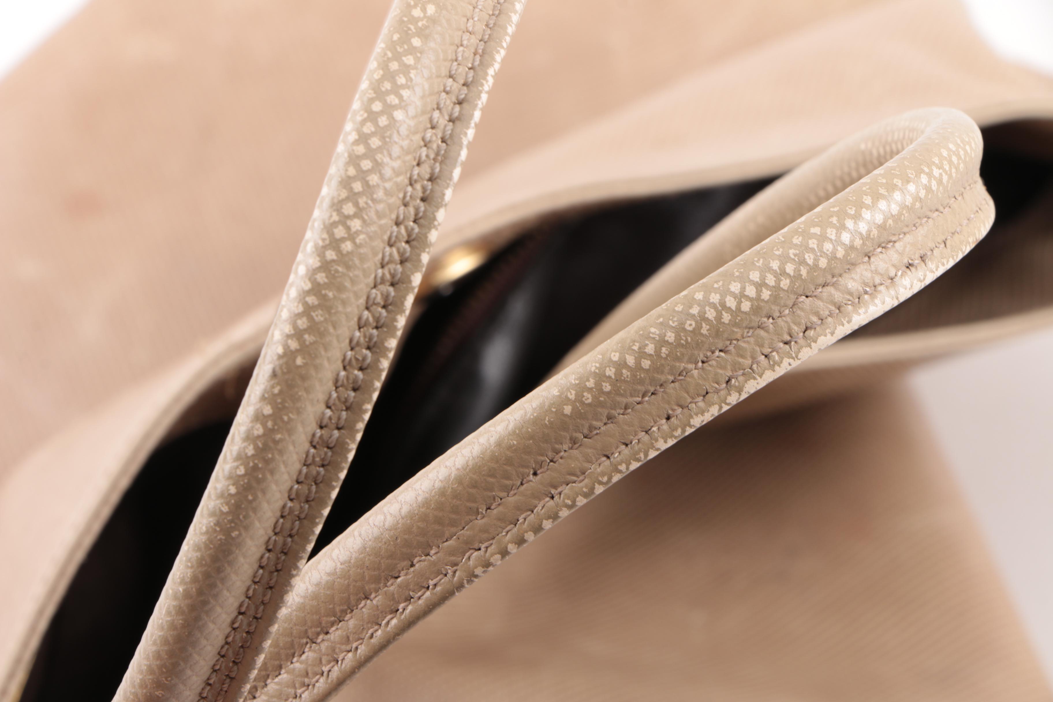 Vintage Bottega Veneta Beige Embossed Leather Tote