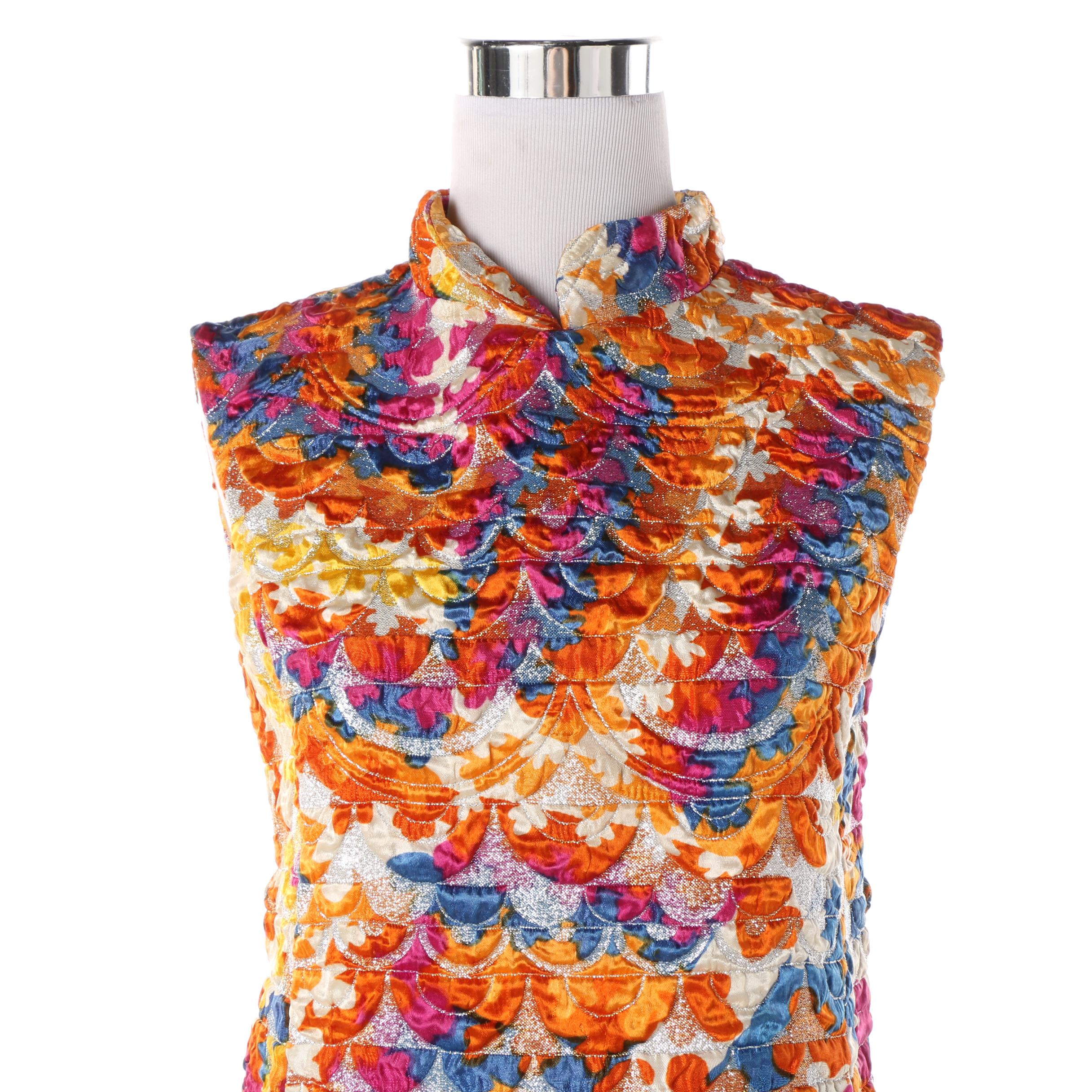 1960s Gino Charles Multicolored Cocktail Dress with Metallic Threading