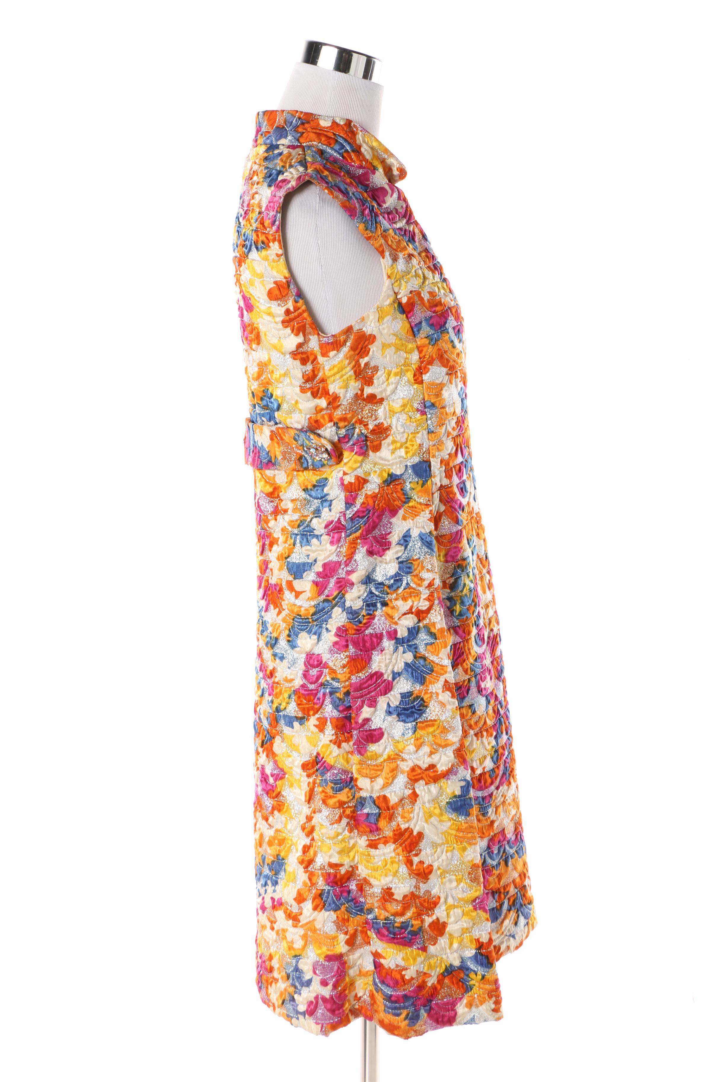 1960s Gino Charles Multicolored Cocktail Dress with Metallic Threading