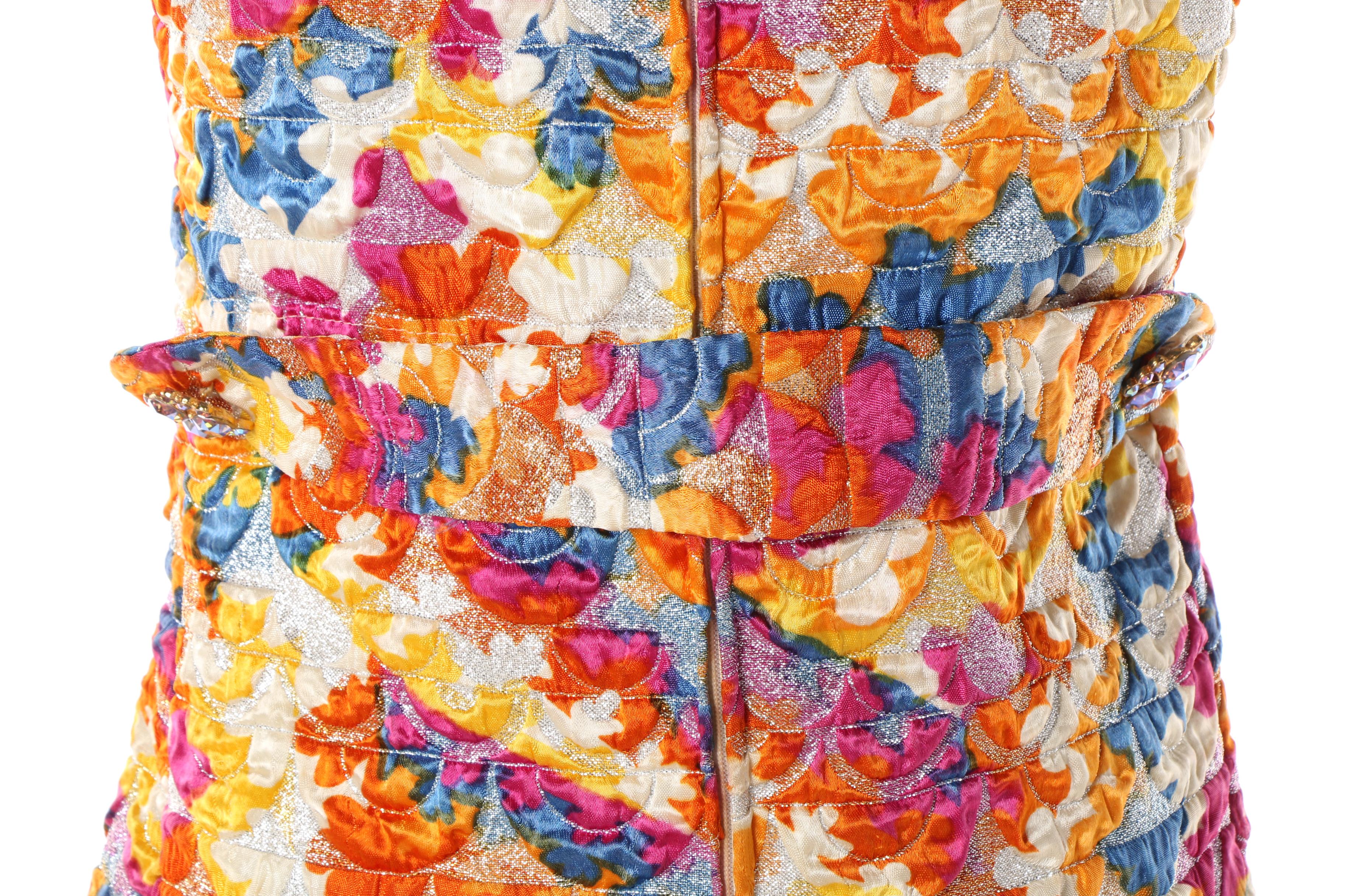 1960s Gino Charles Multicolored Cocktail Dress with Metallic Threading