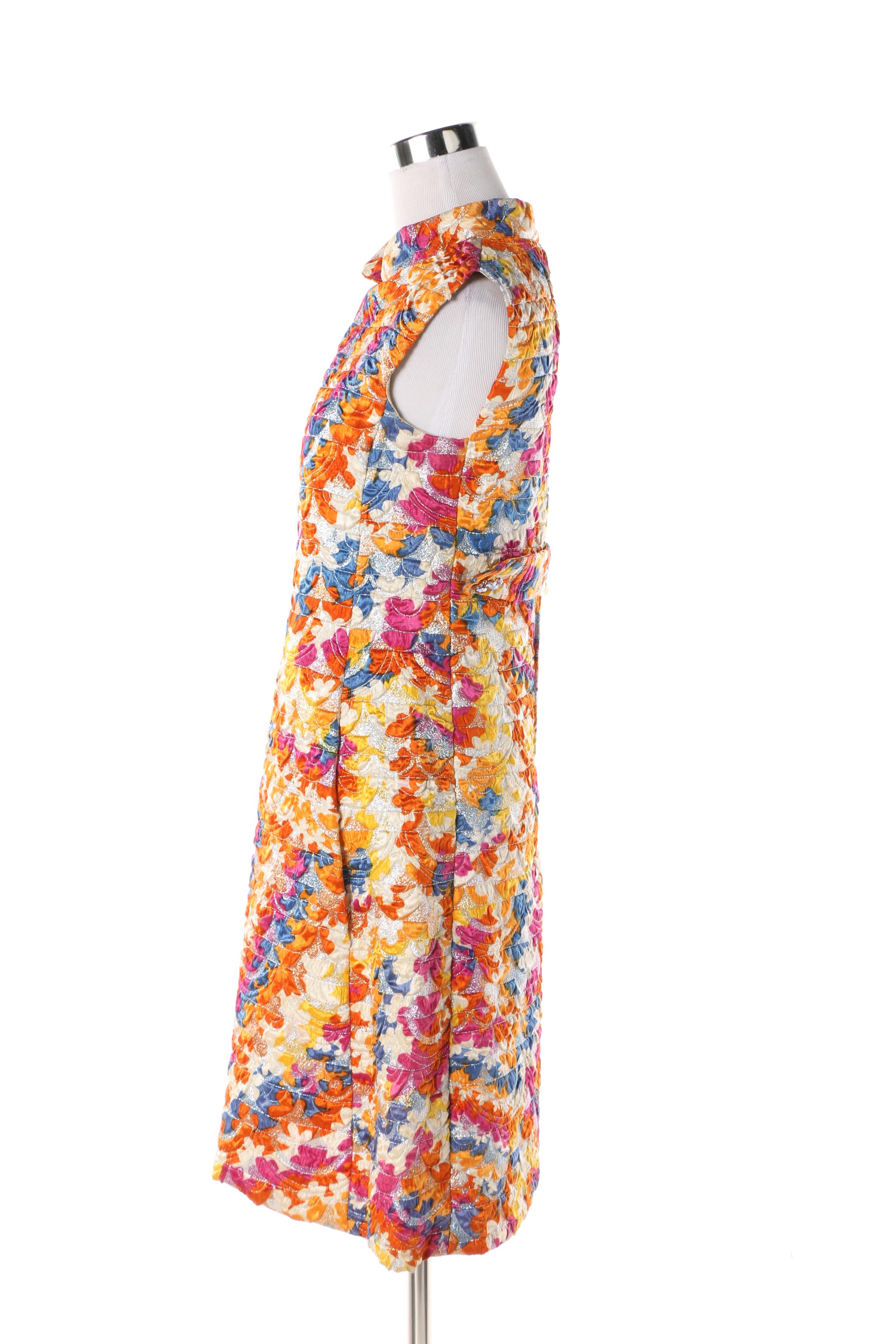 1960s Gino Charles Multicolored Cocktail Dress with Metallic Threading