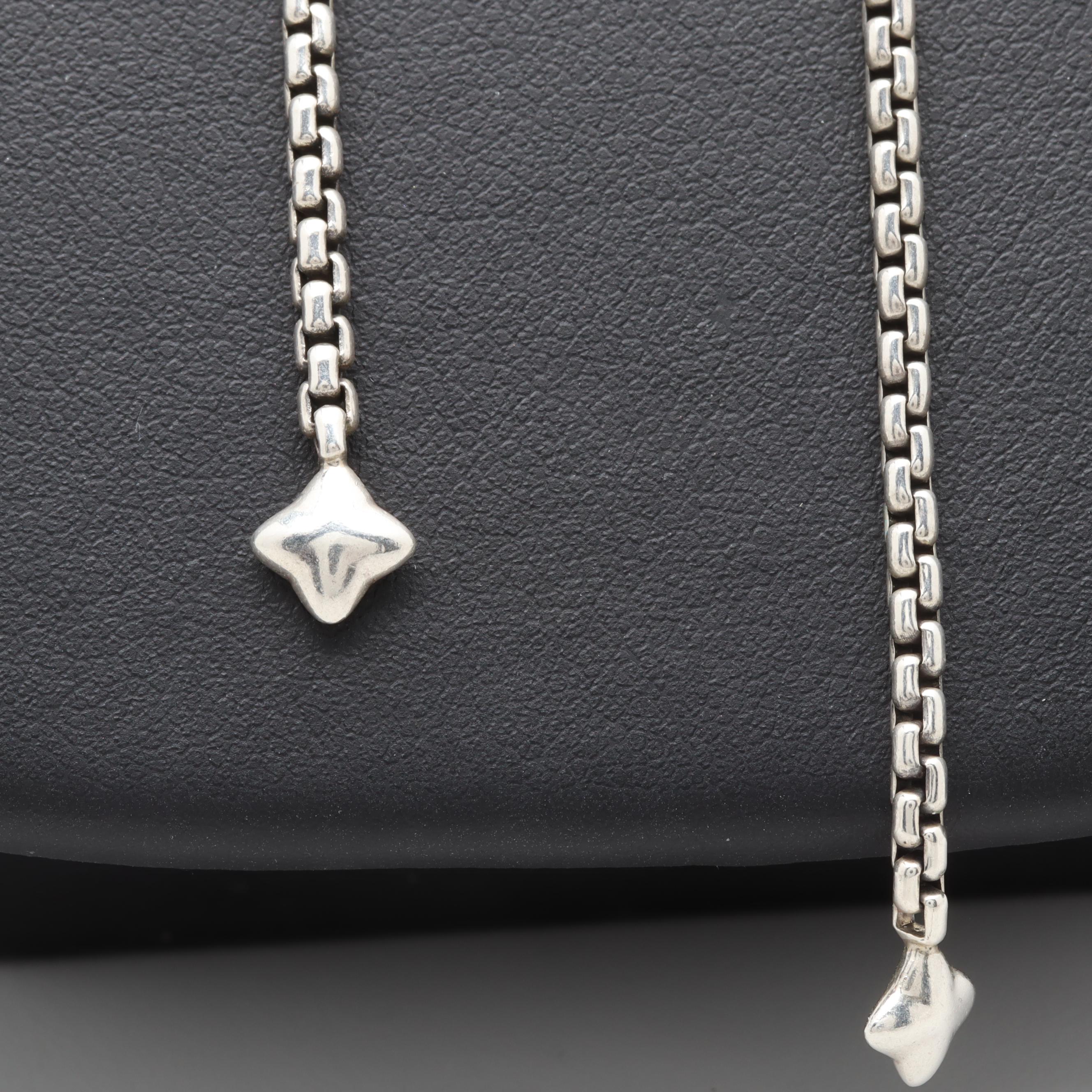 David Yurman Sterling Silver Adjustable Slide Box Chain Necklace