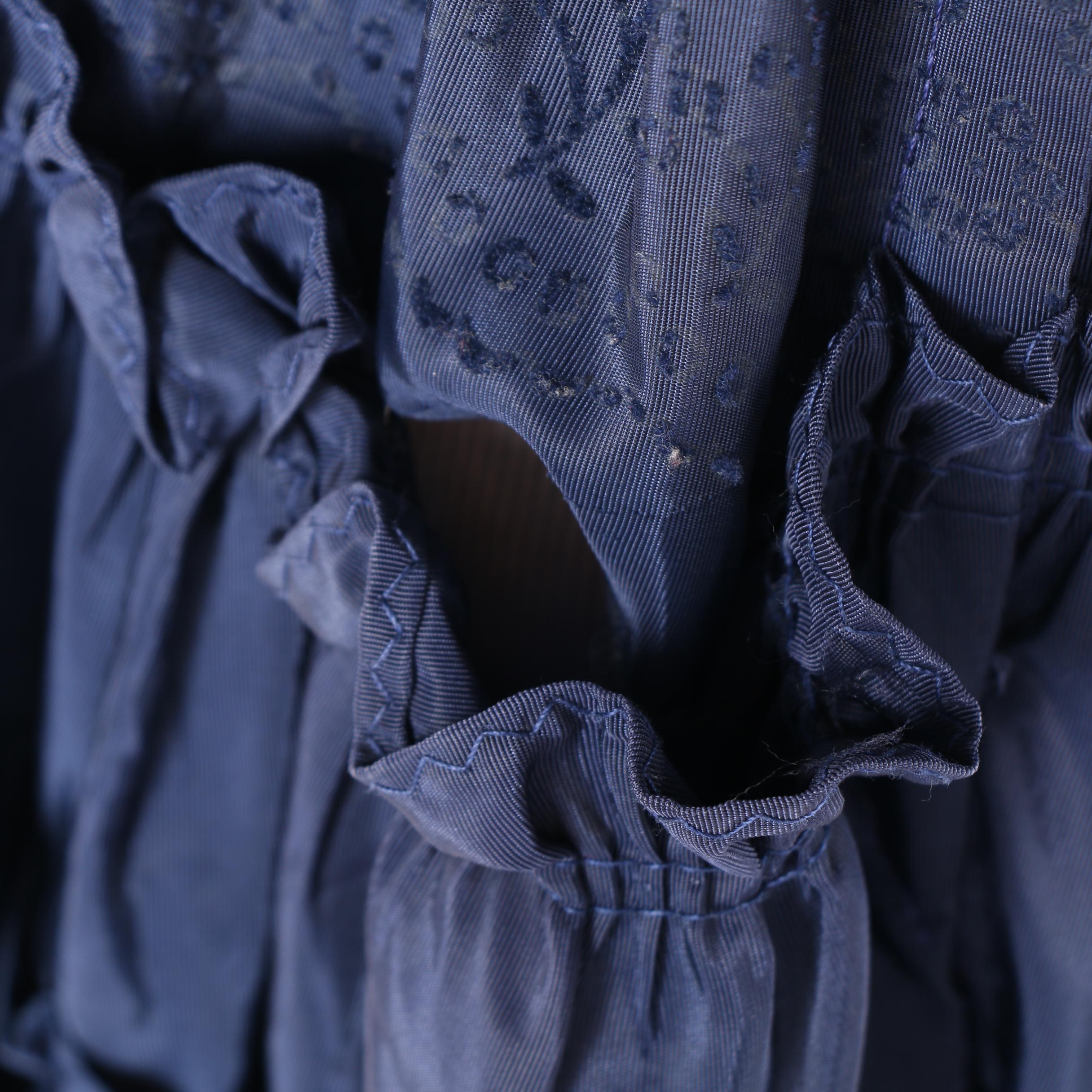 Women's 1940s Vintage Blue Satin Flocked Floral Tea Dress