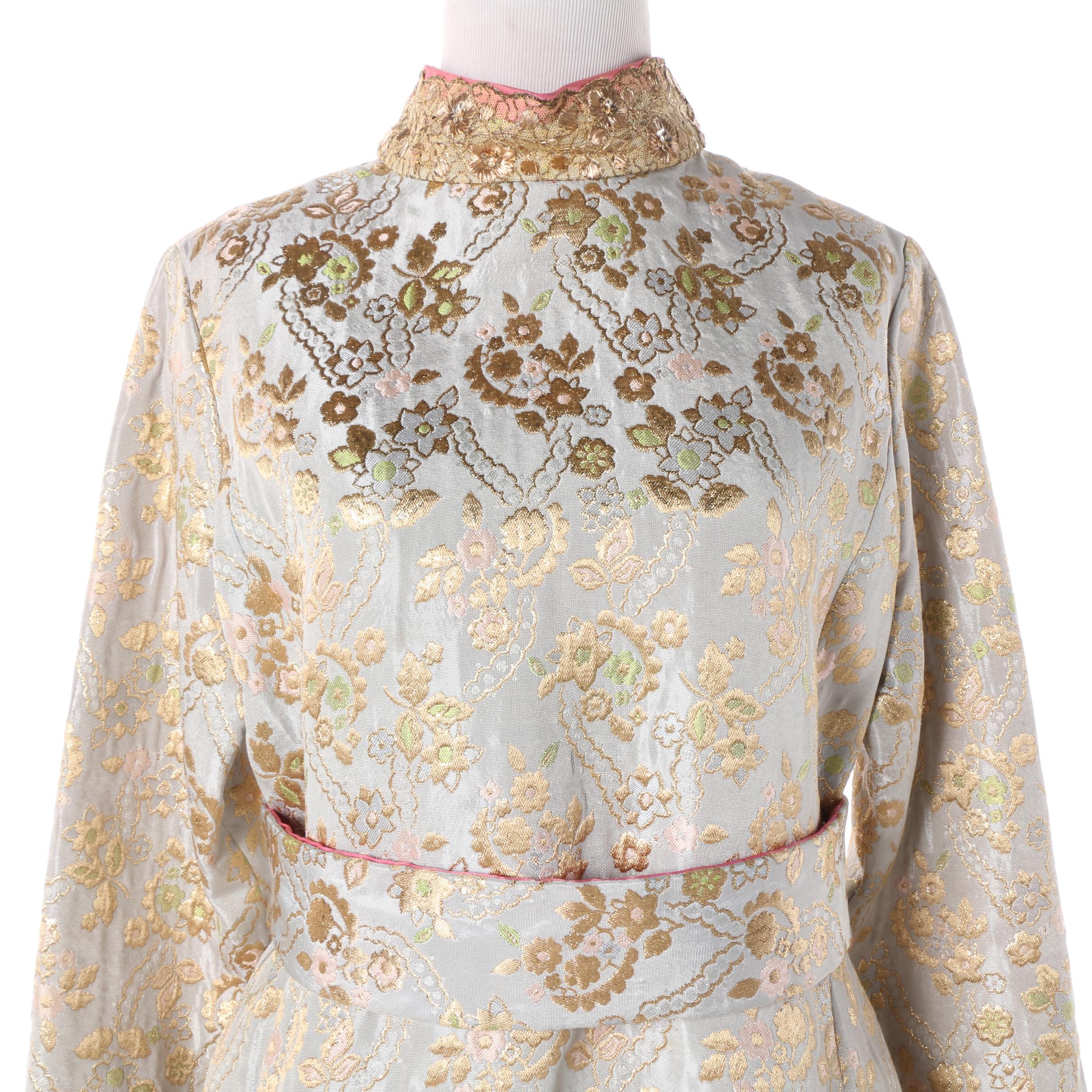 1960s Tina Leser Metallic Brocade Dress with Golden Embroidery