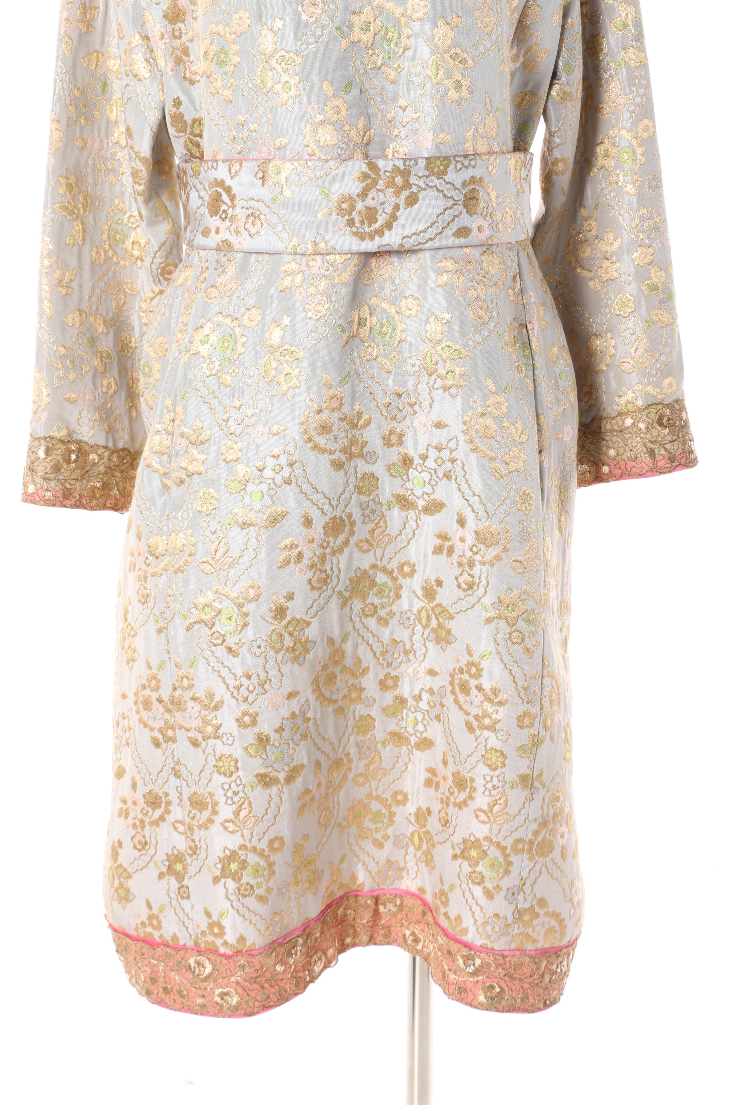 1960s Tina Leser Metallic Brocade Dress with Golden Embroidery