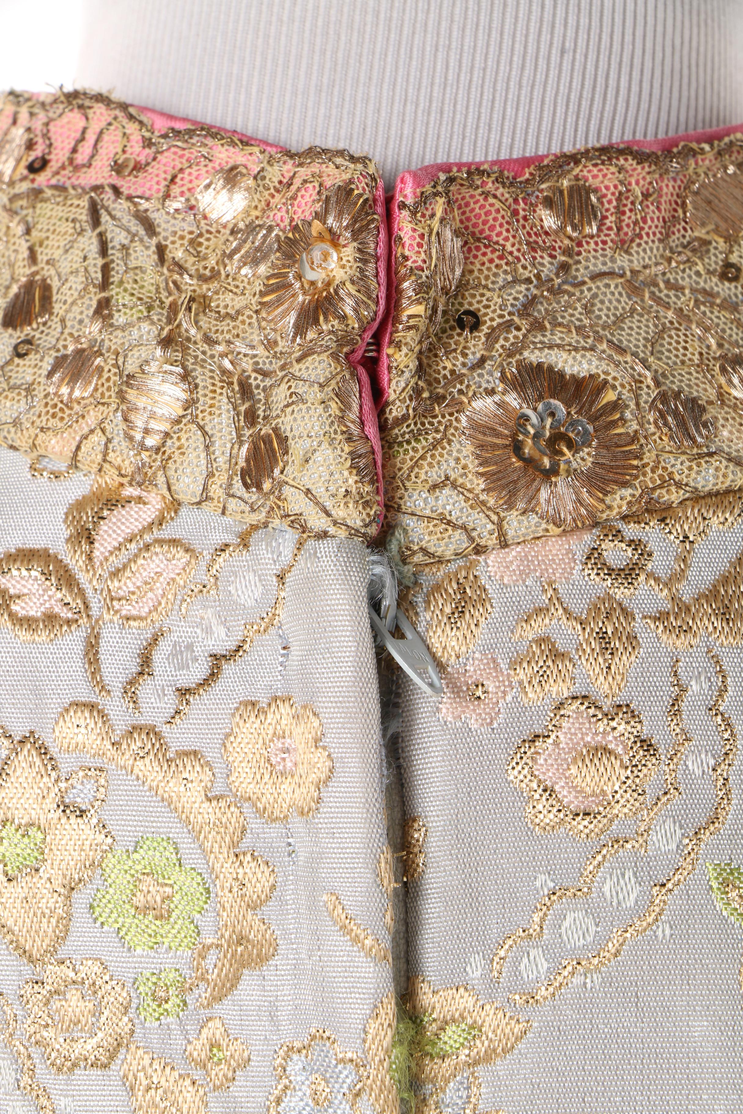 1960s Tina Leser Metallic Brocade Dress with Golden Embroidery