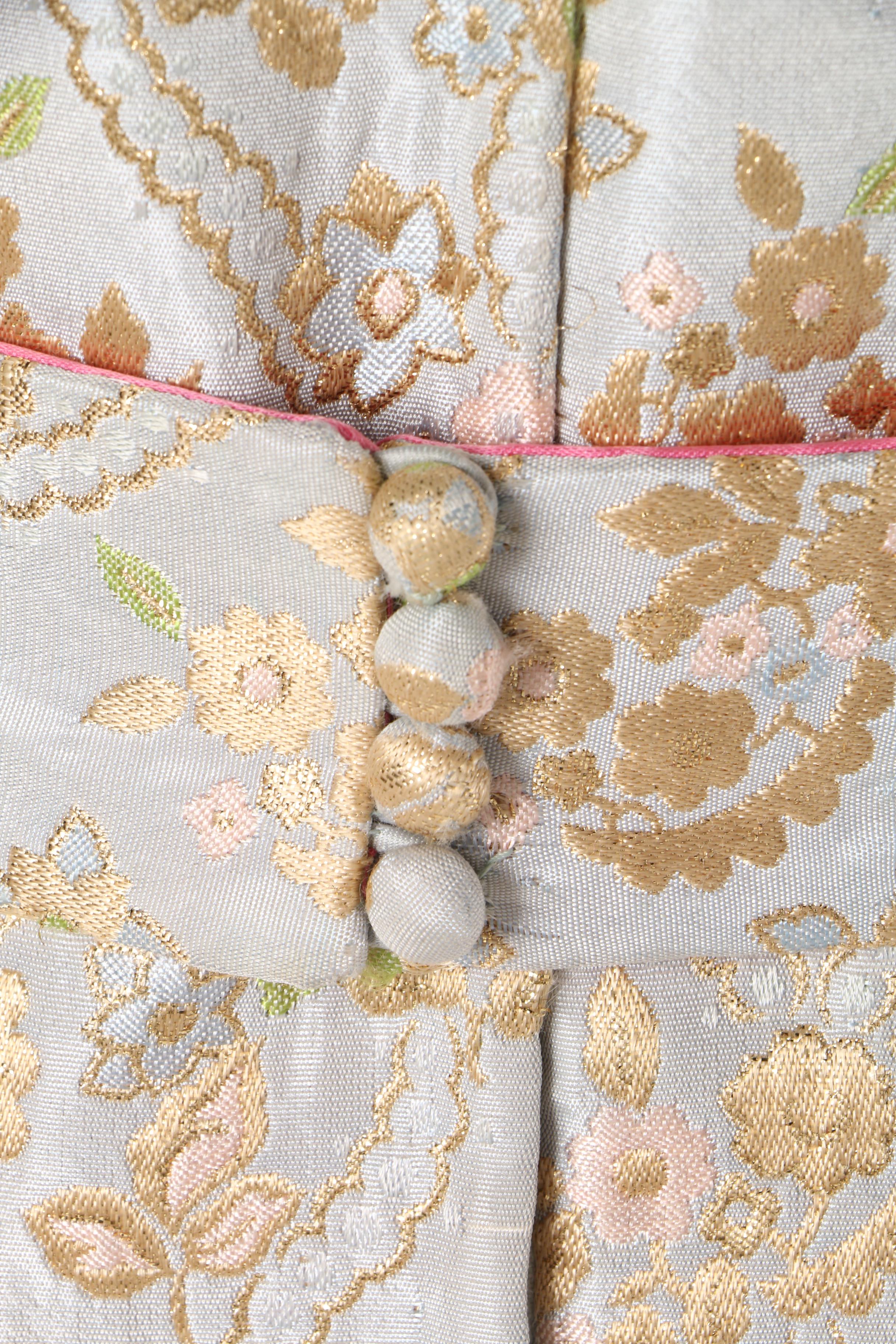 1960s Tina Leser Metallic Brocade Dress with Golden Embroidery