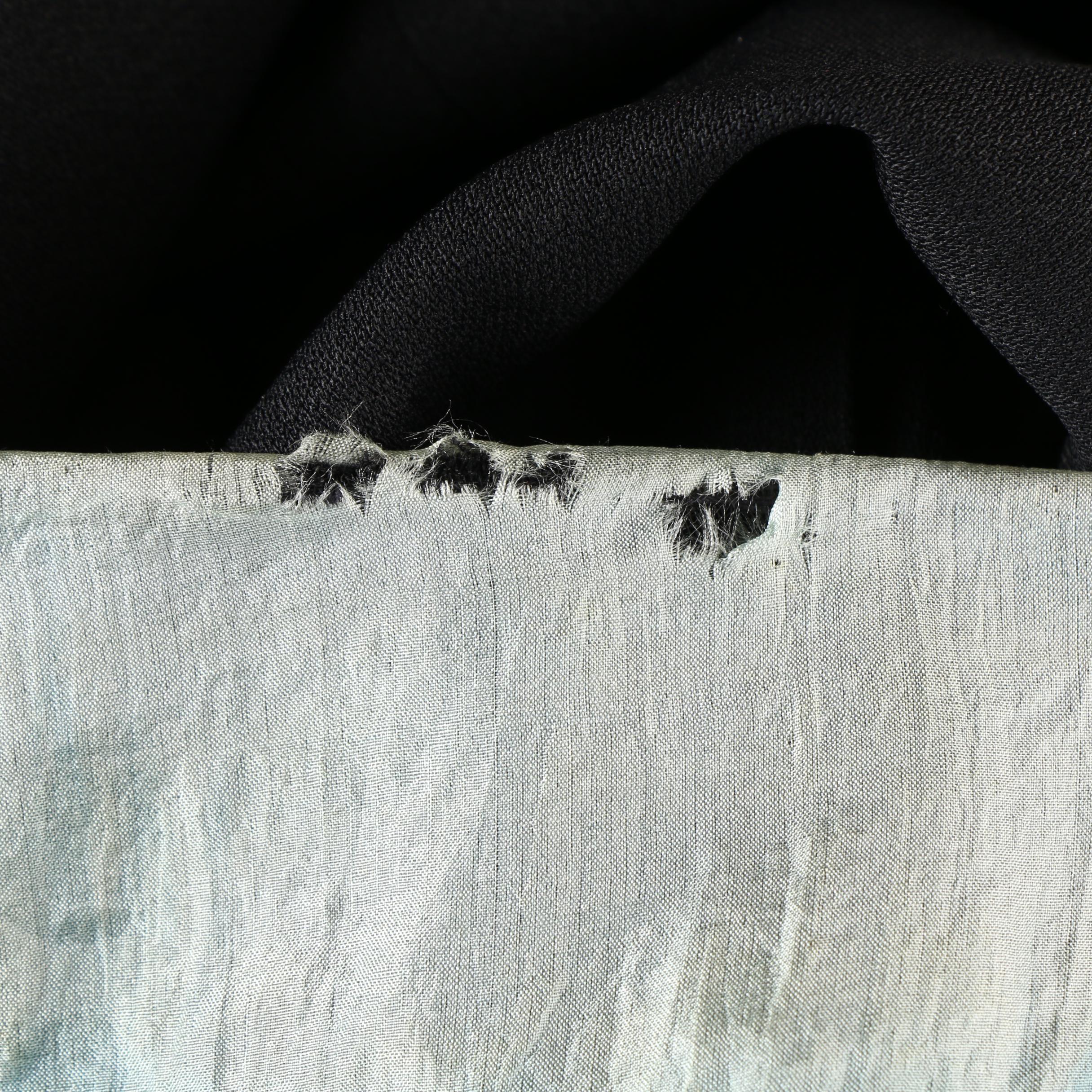 1950s Sky Blue Floral Pattern and Black Silk Cocktail Dresses