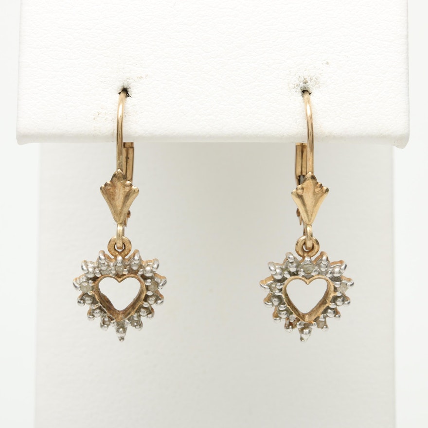 10K Yellow Gold Diamond Earrings with White Gold Accents