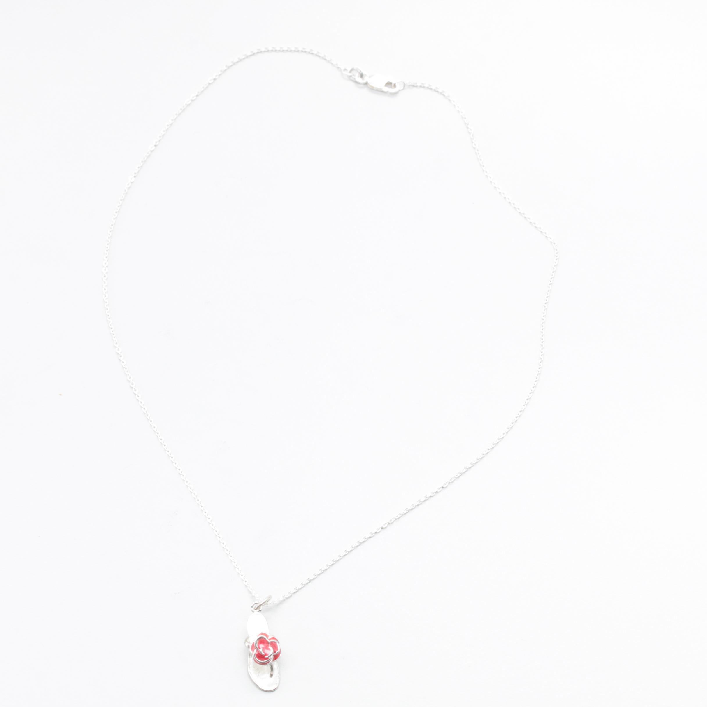 Sterling Silver Shoe Pendant Necklace With Enamel Accent