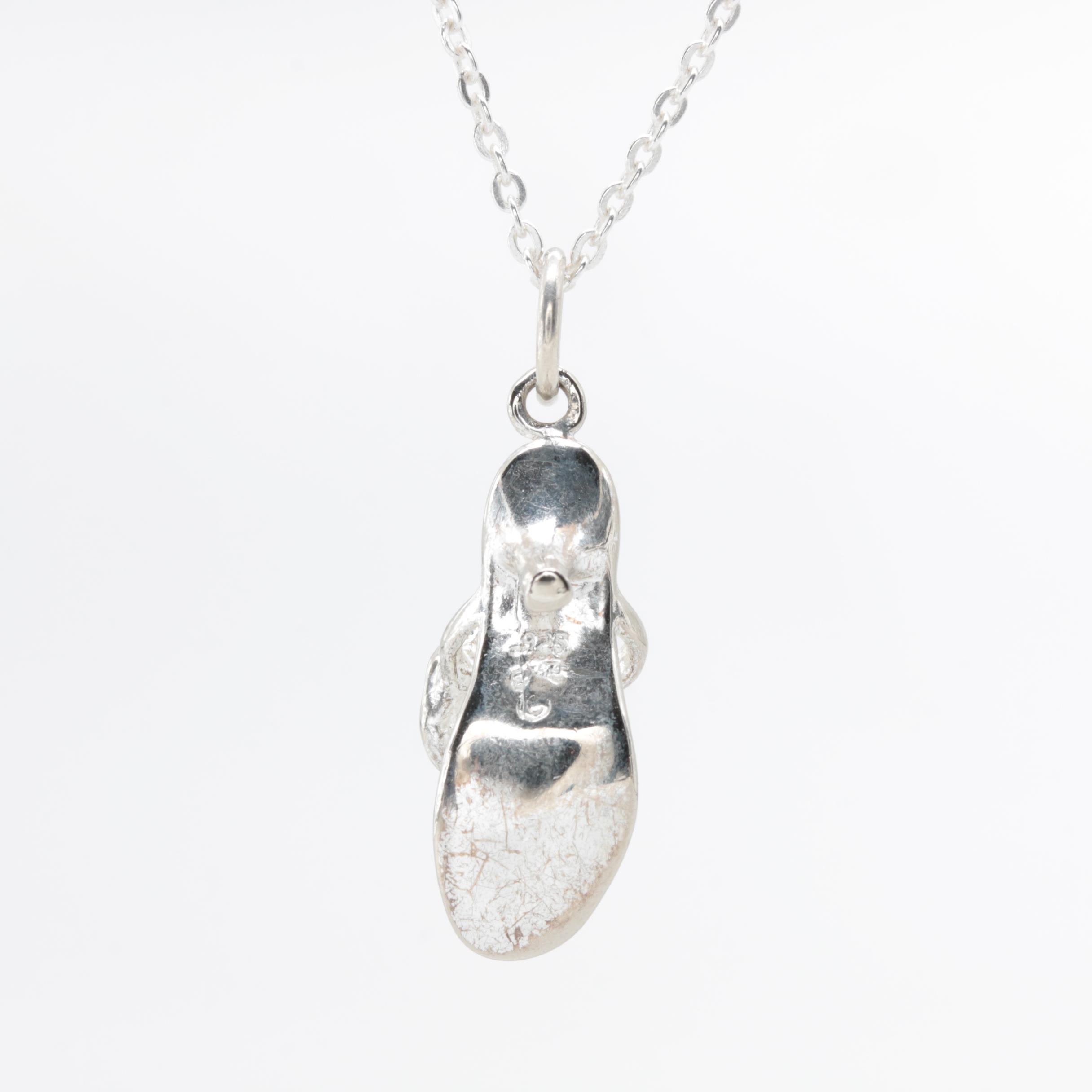 Sterling Silver Shoe Pendant Necklace With Enamel Accent