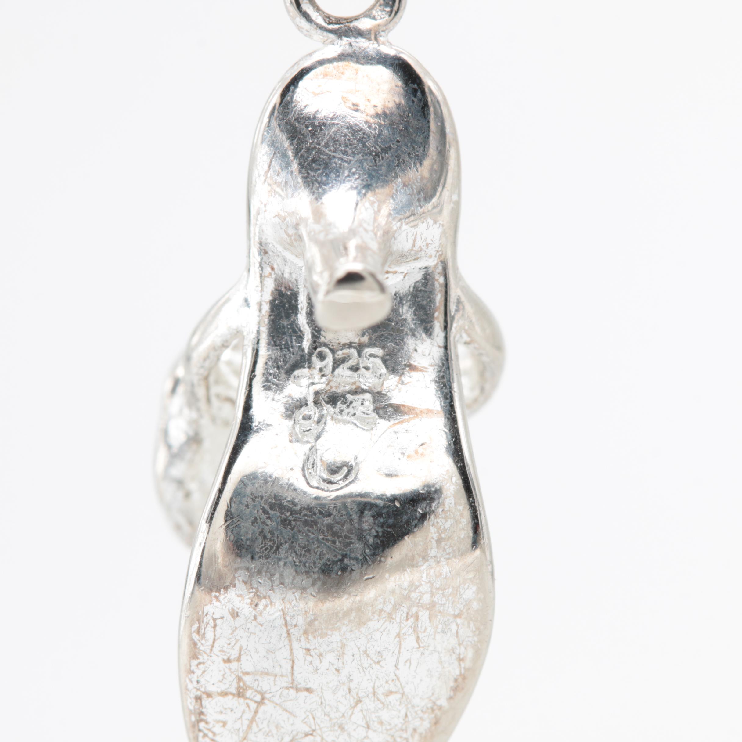 Sterling Silver Shoe Pendant Necklace With Enamel Accent