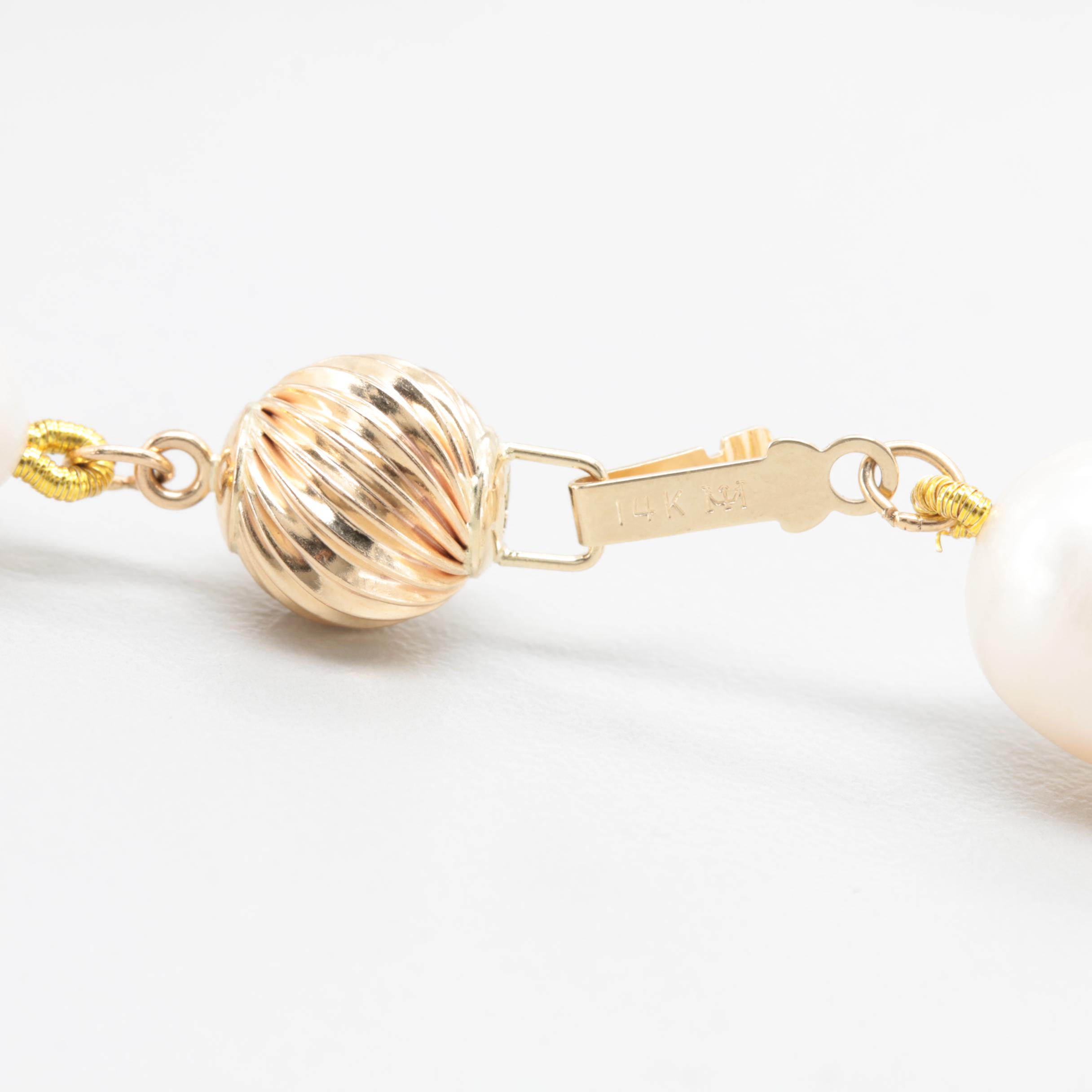 14K Yellow Gold Cultured Pearl Necklace