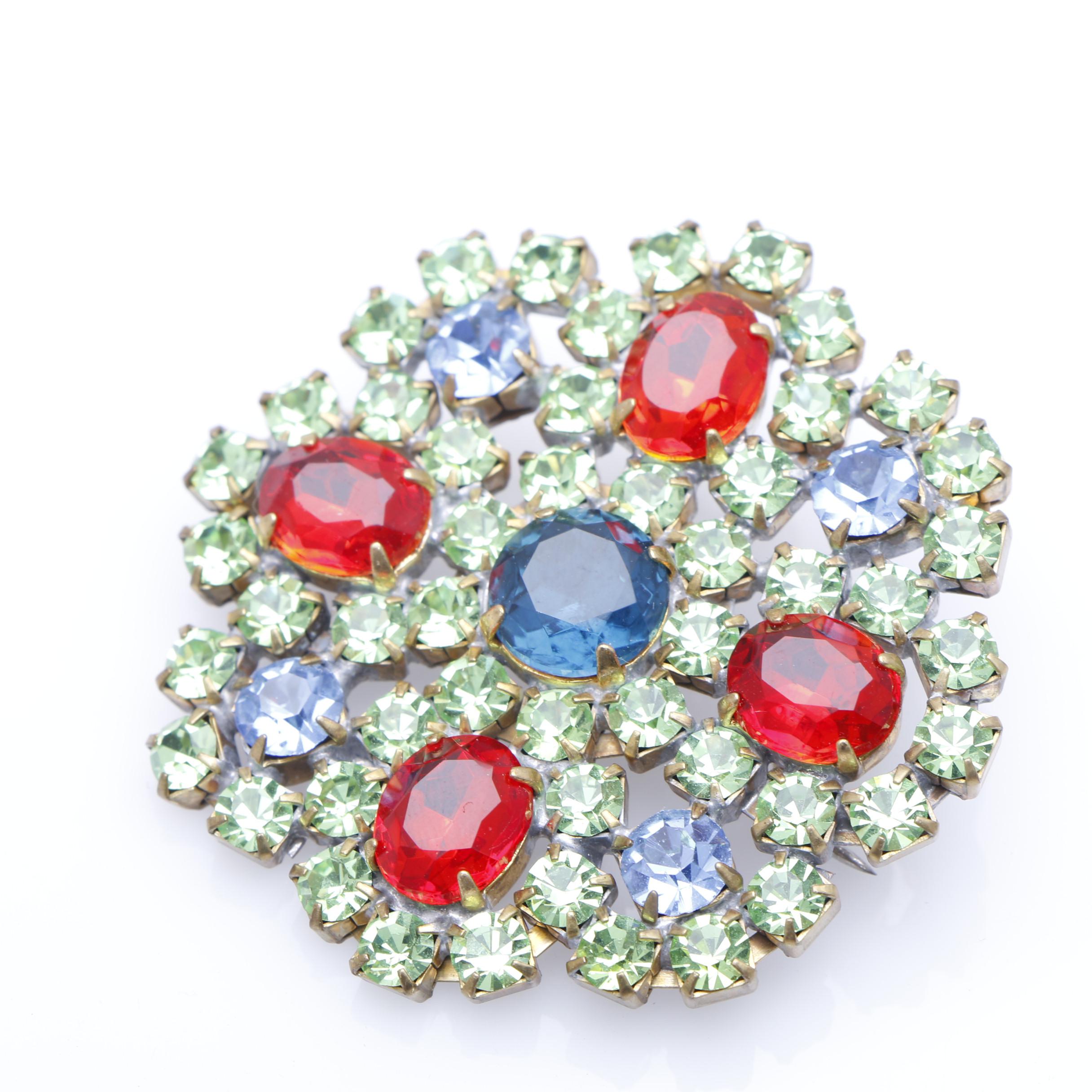 Vintage Colorful Rhinestone Brooches Made in Czechoslovakia