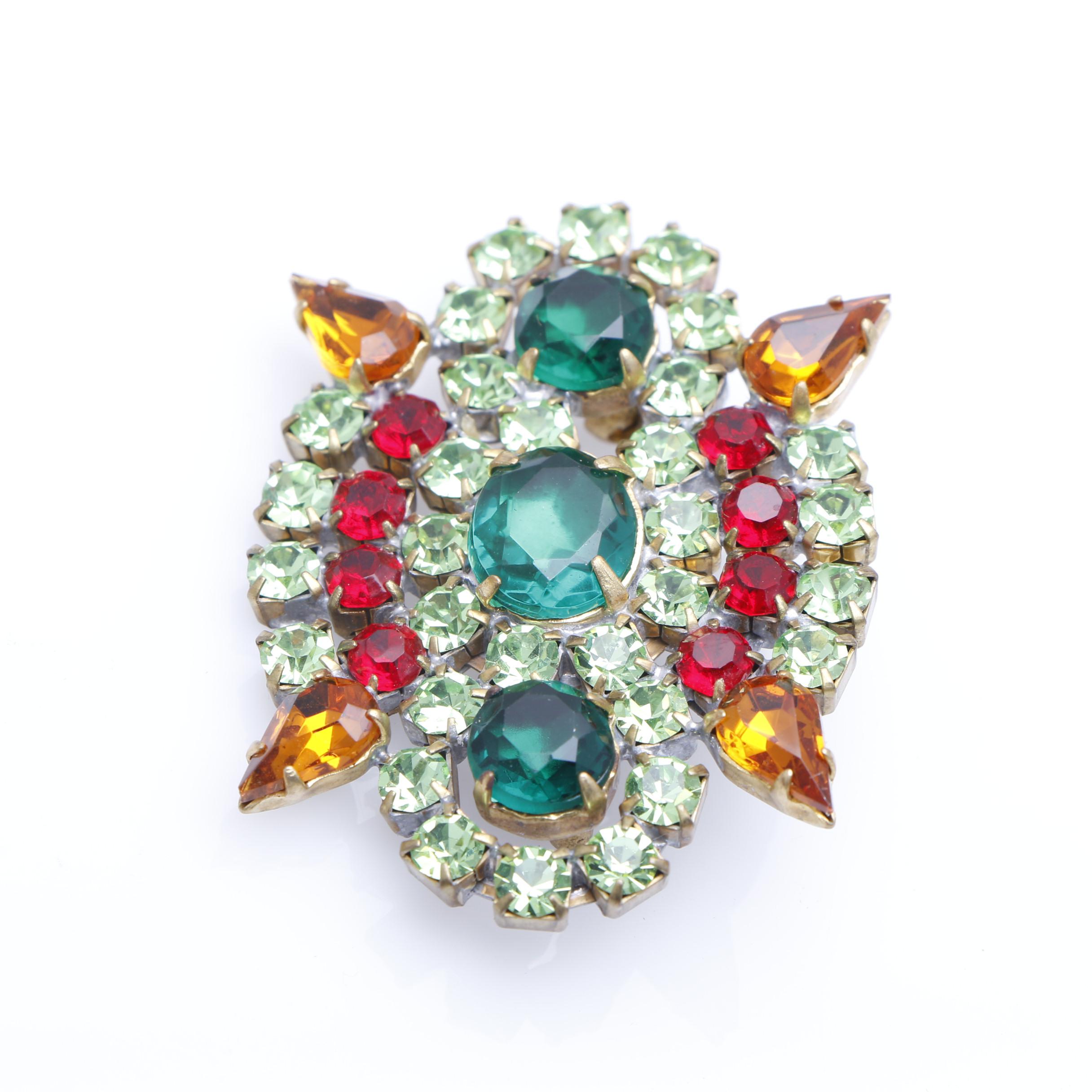 Vintage Colorful Rhinestone Brooches Made in Czechoslovakia