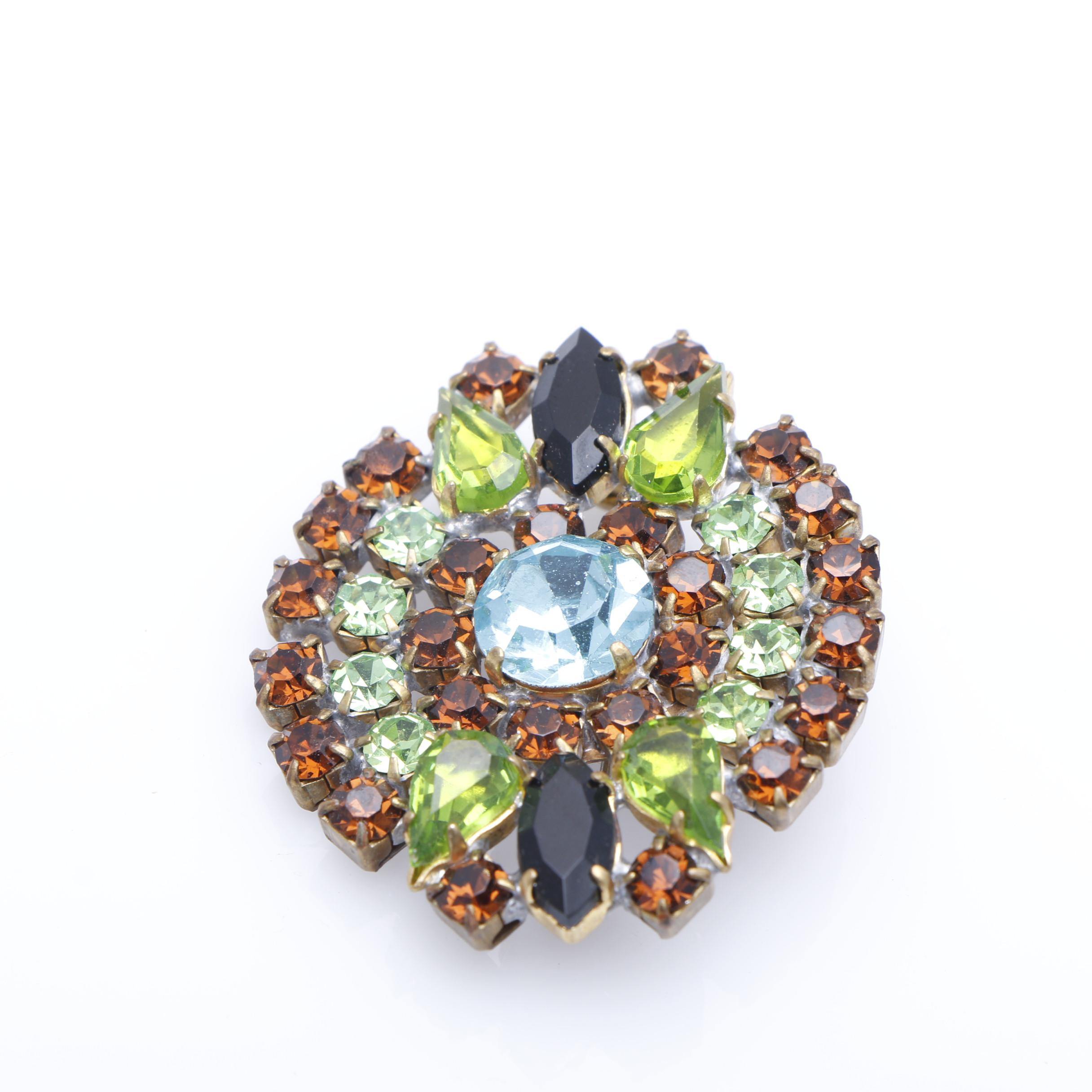 Vintage Colorful Rhinestone Brooches Made in Czechoslovakia