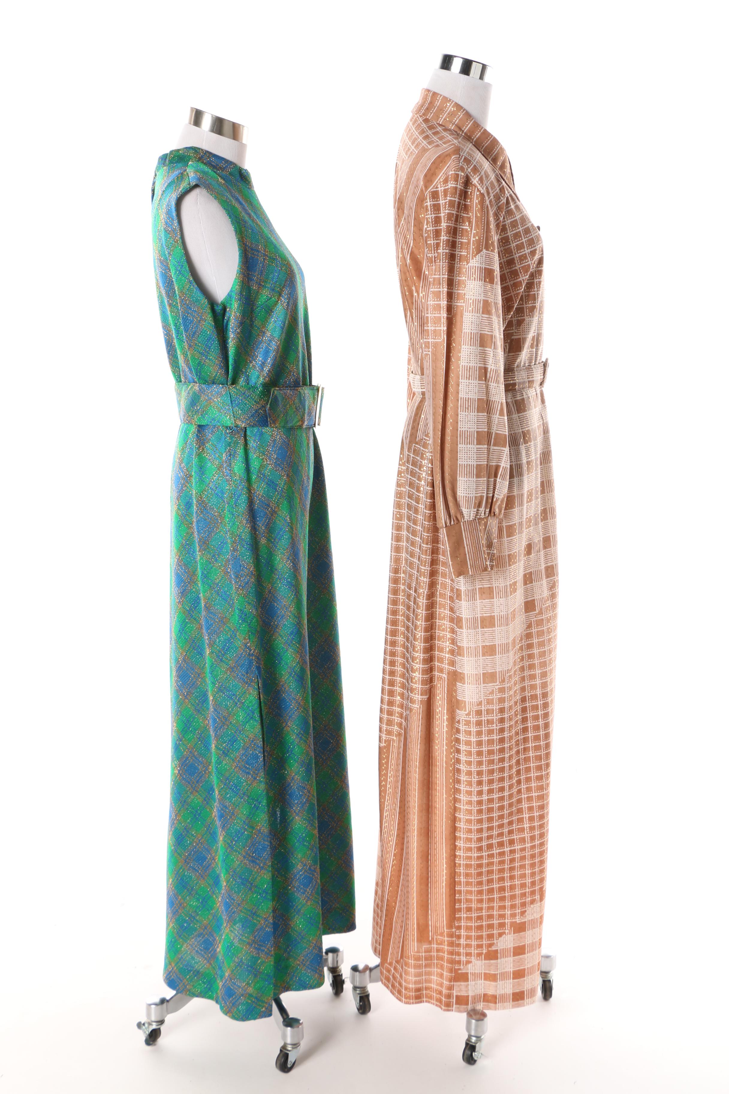 Women's 1970s Vintage Plaid Maxi Dresses