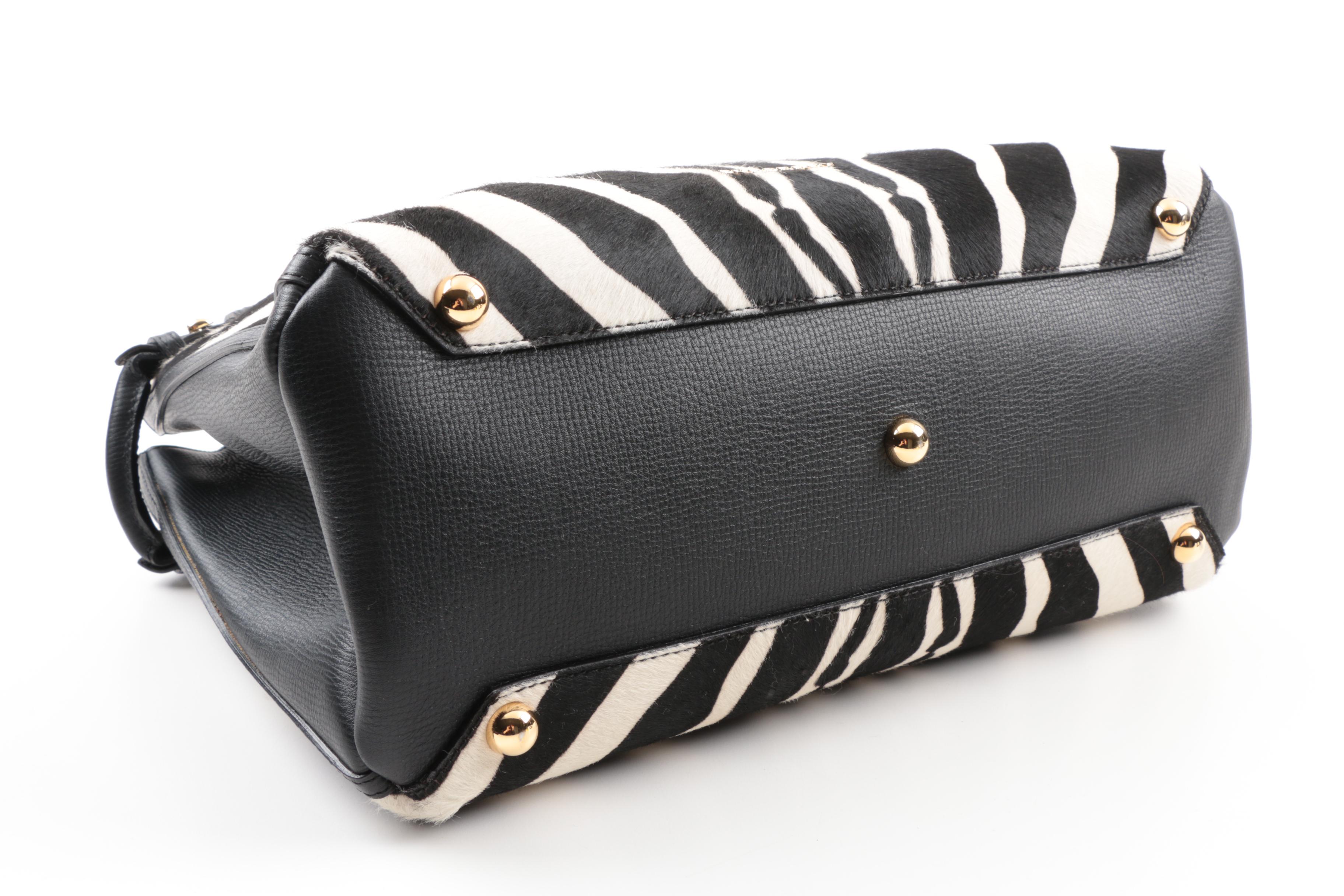 Burberry Medium Banner Zebra Printed Genuine Calf Hair Tote