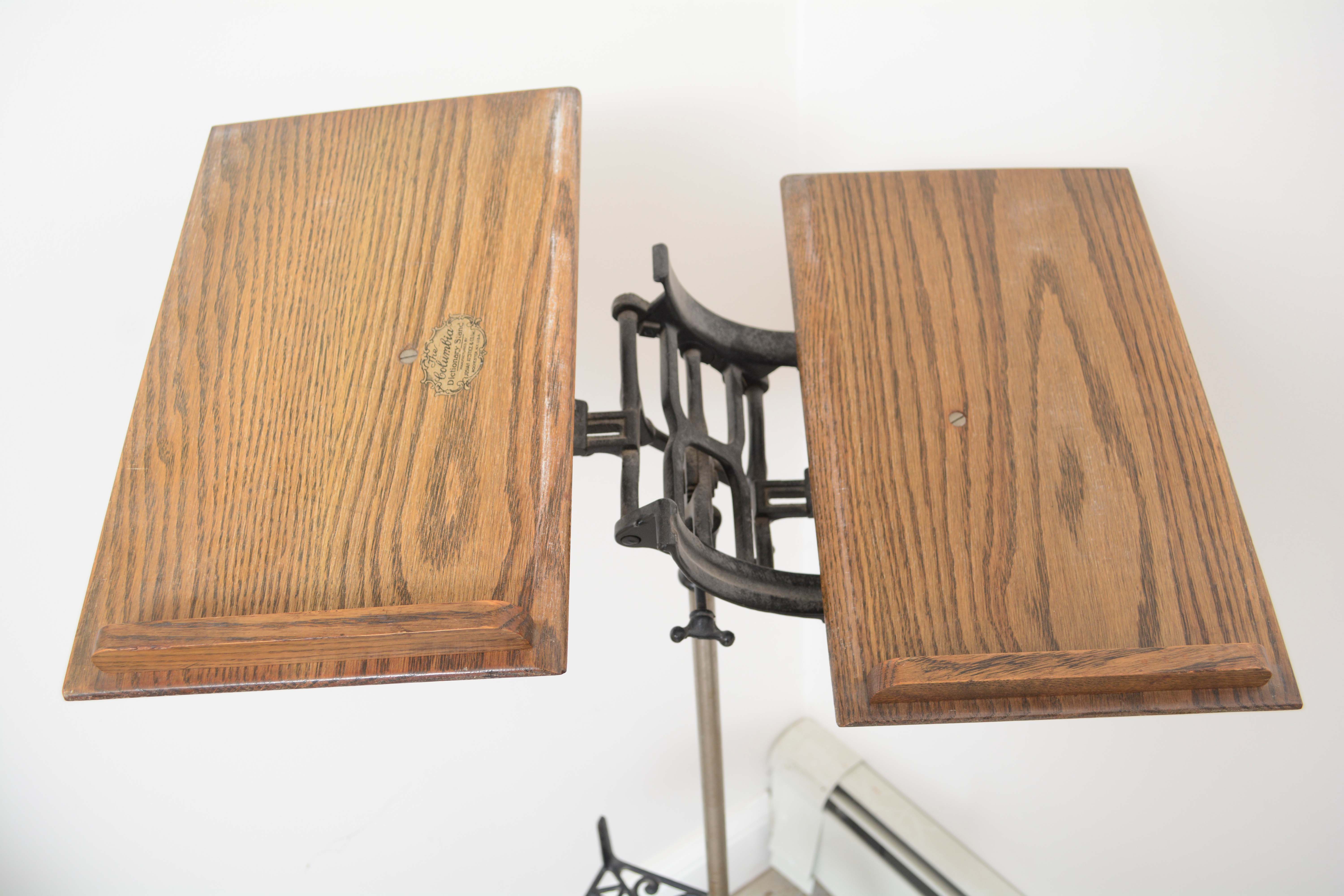 Vintage "Columbia" Dictionary Stand with Cast Iron Base by Josiah Anstice & Co.