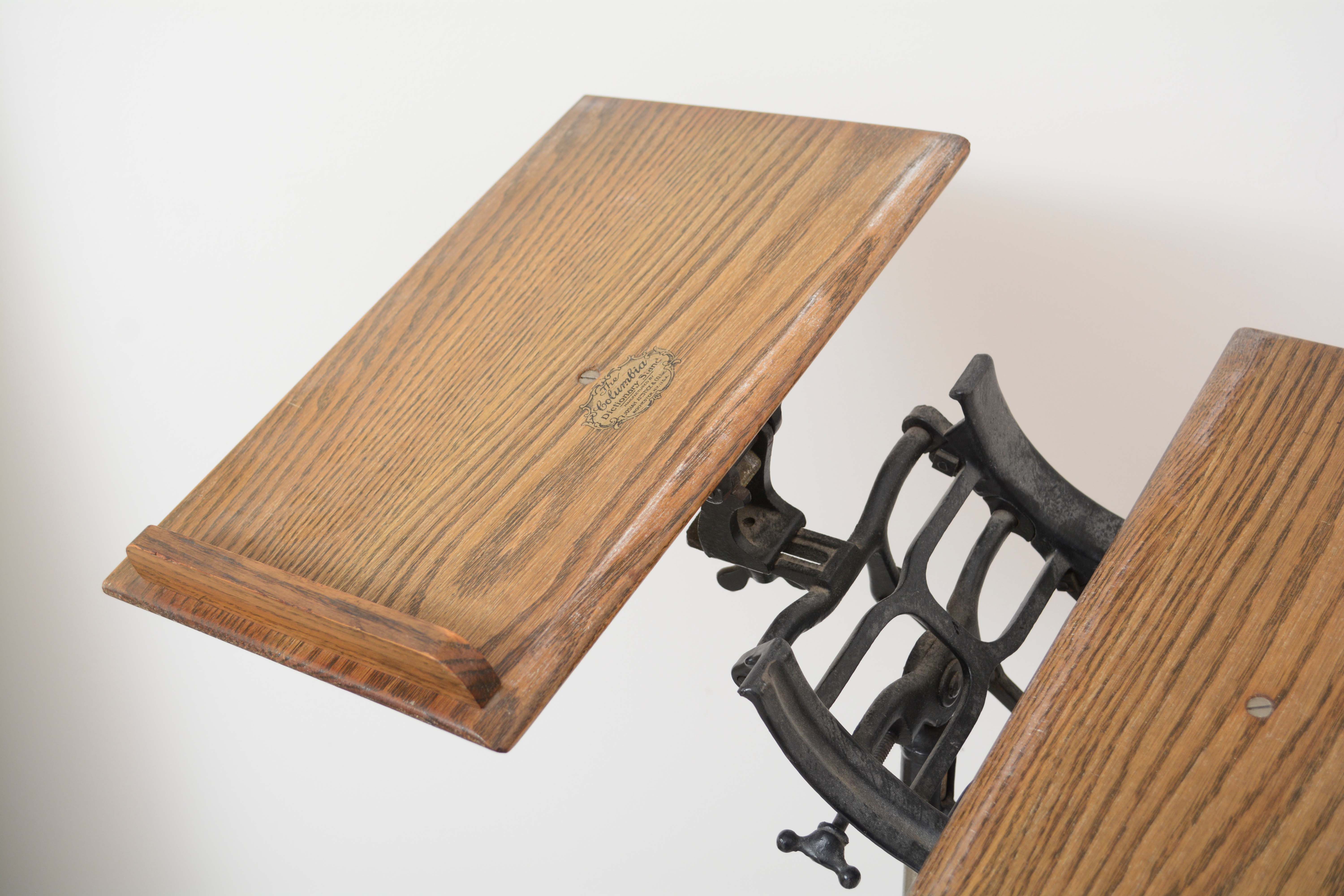 Vintage "Columbia" Dictionary Stand with Cast Iron Base by Josiah Anstice & Co.