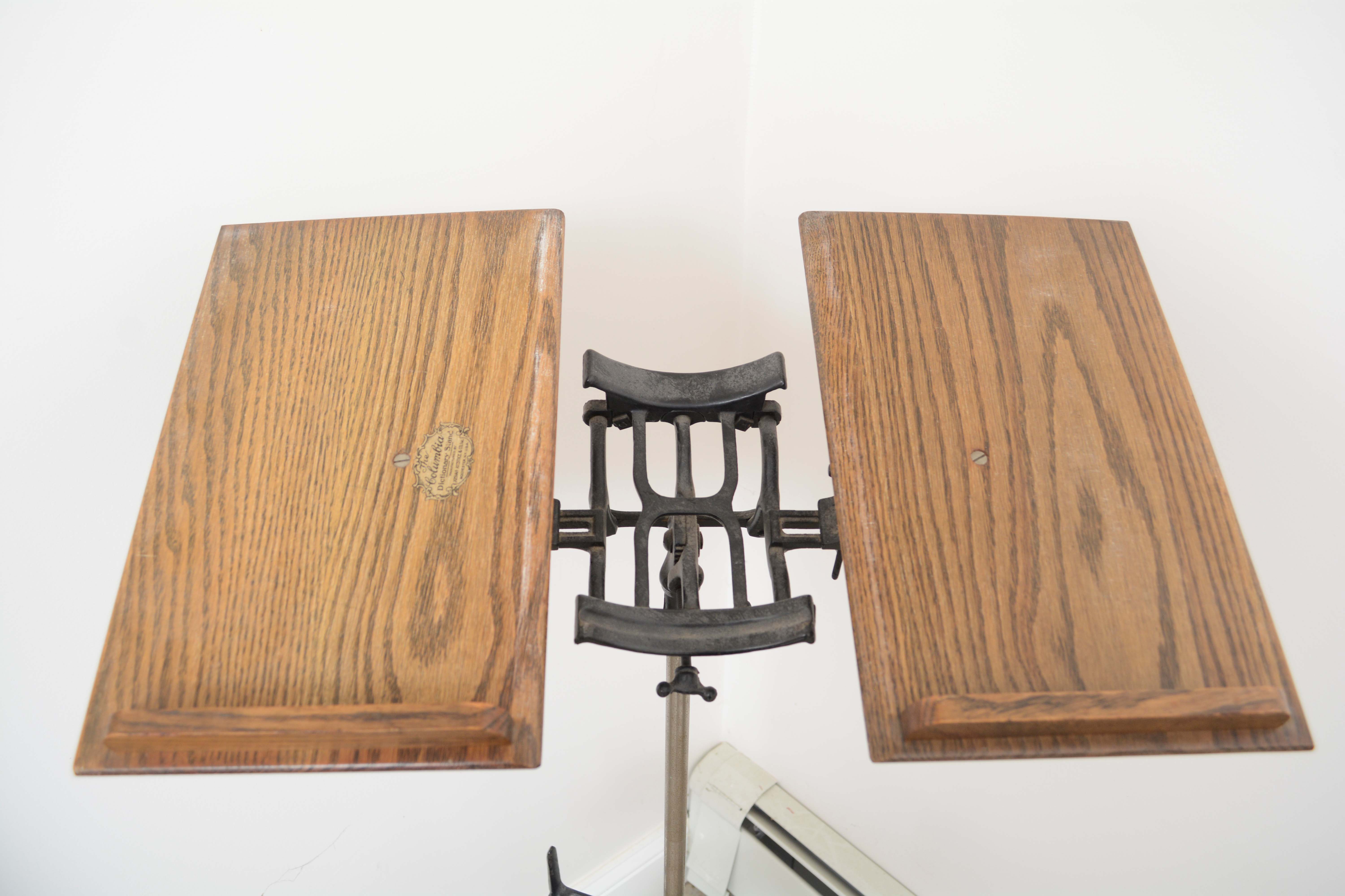 Vintage "Columbia" Dictionary Stand with Cast Iron Base by Josiah Anstice & Co.