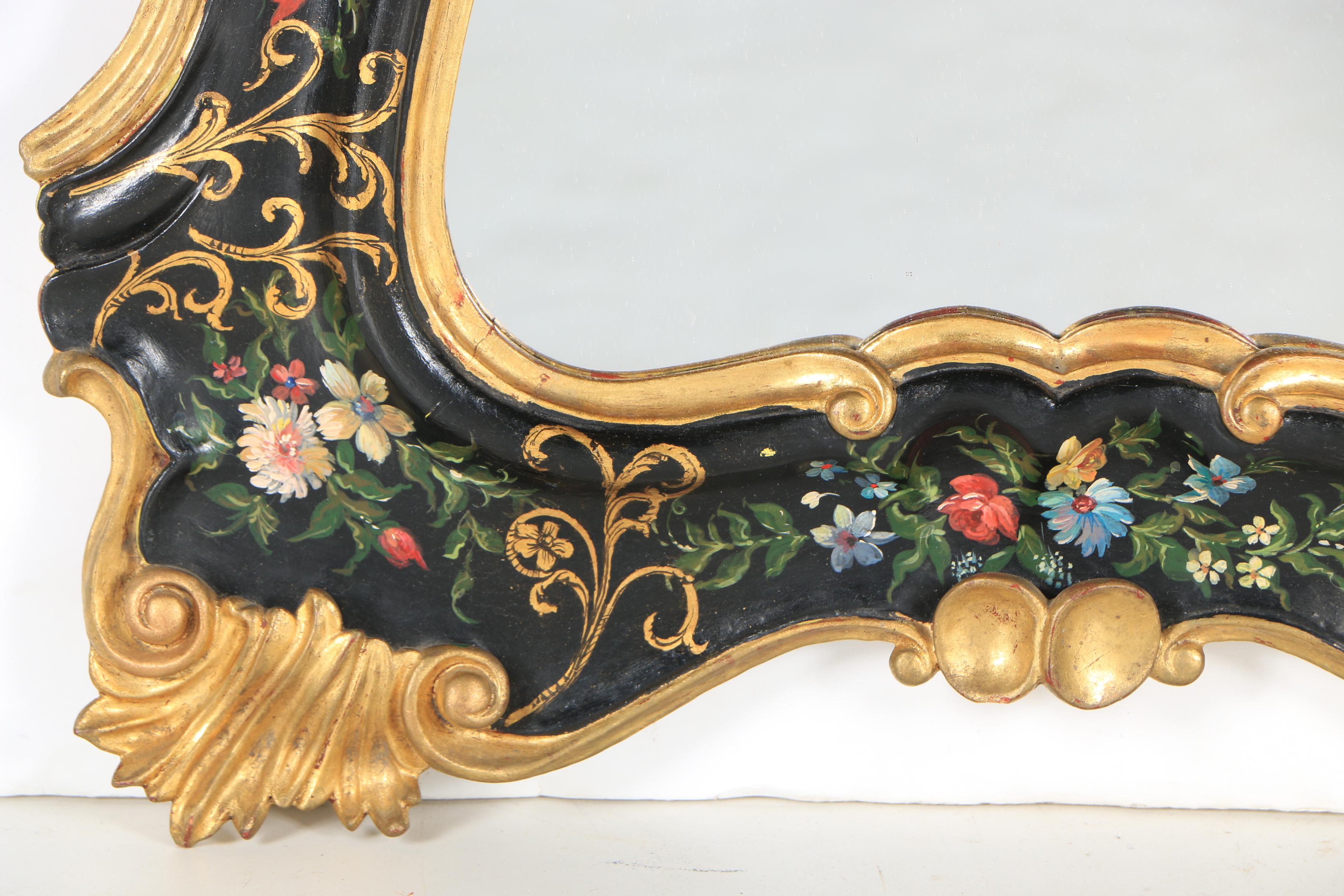 Rococo Style Hand-Painted and Gilt Accented Wall Mirror