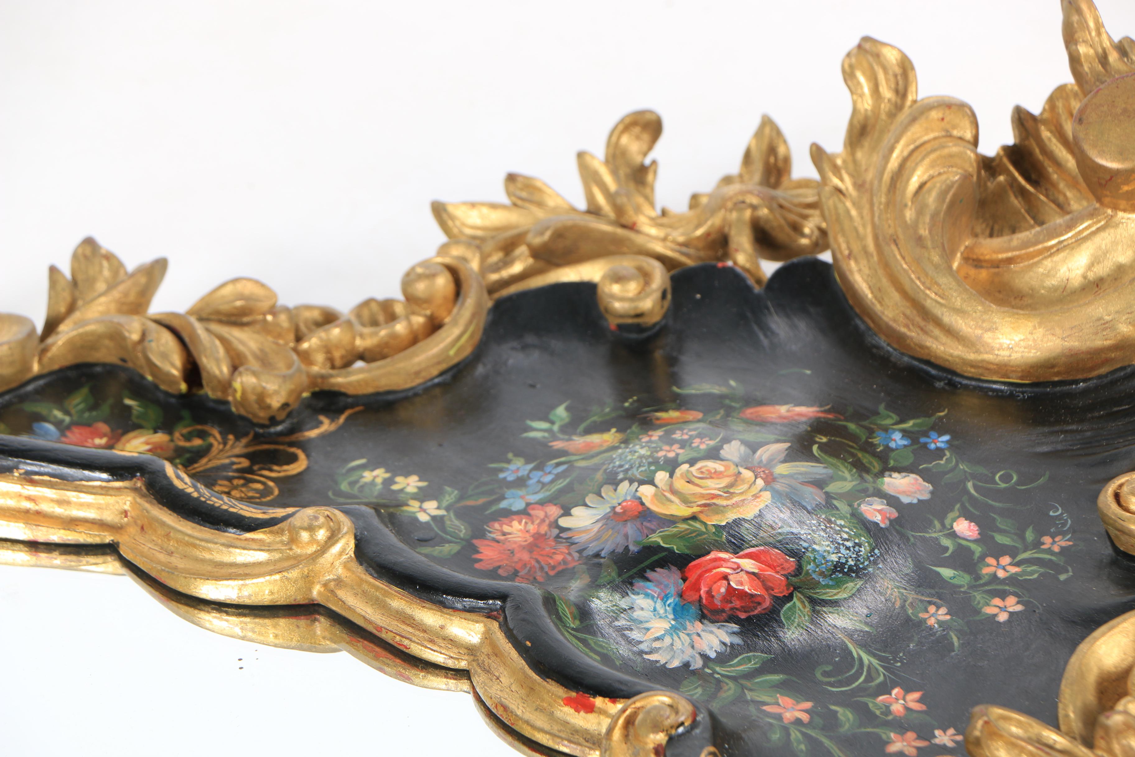Rococo Style Hand-Painted and Gilt Accented Wall Mirror