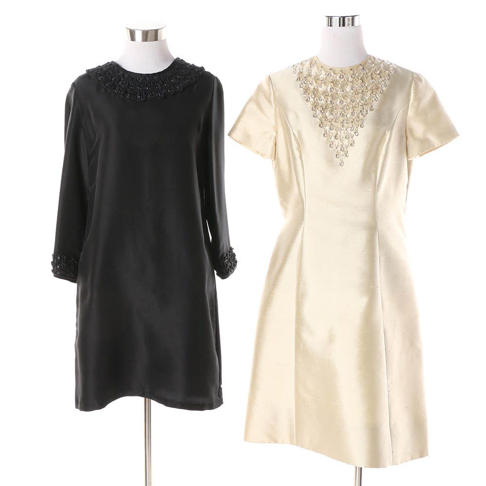 Women's 1960s Vintage Silk Cocktail Dresses Including Parues Feinstein