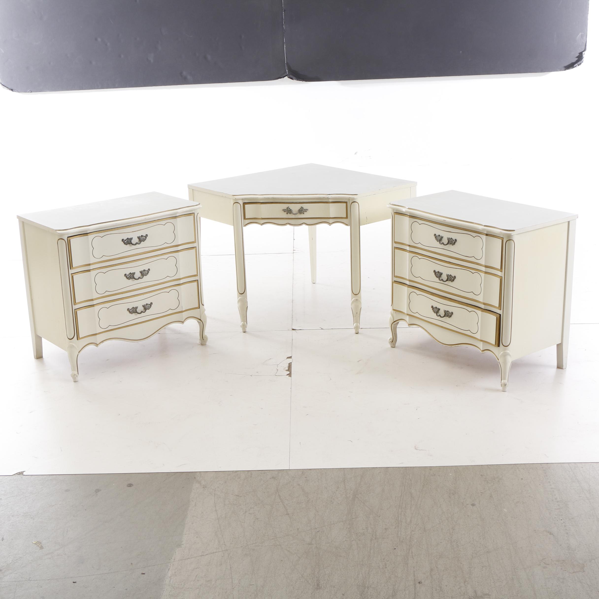 20th Century White French Provincial Style Corner Desk with Chair
