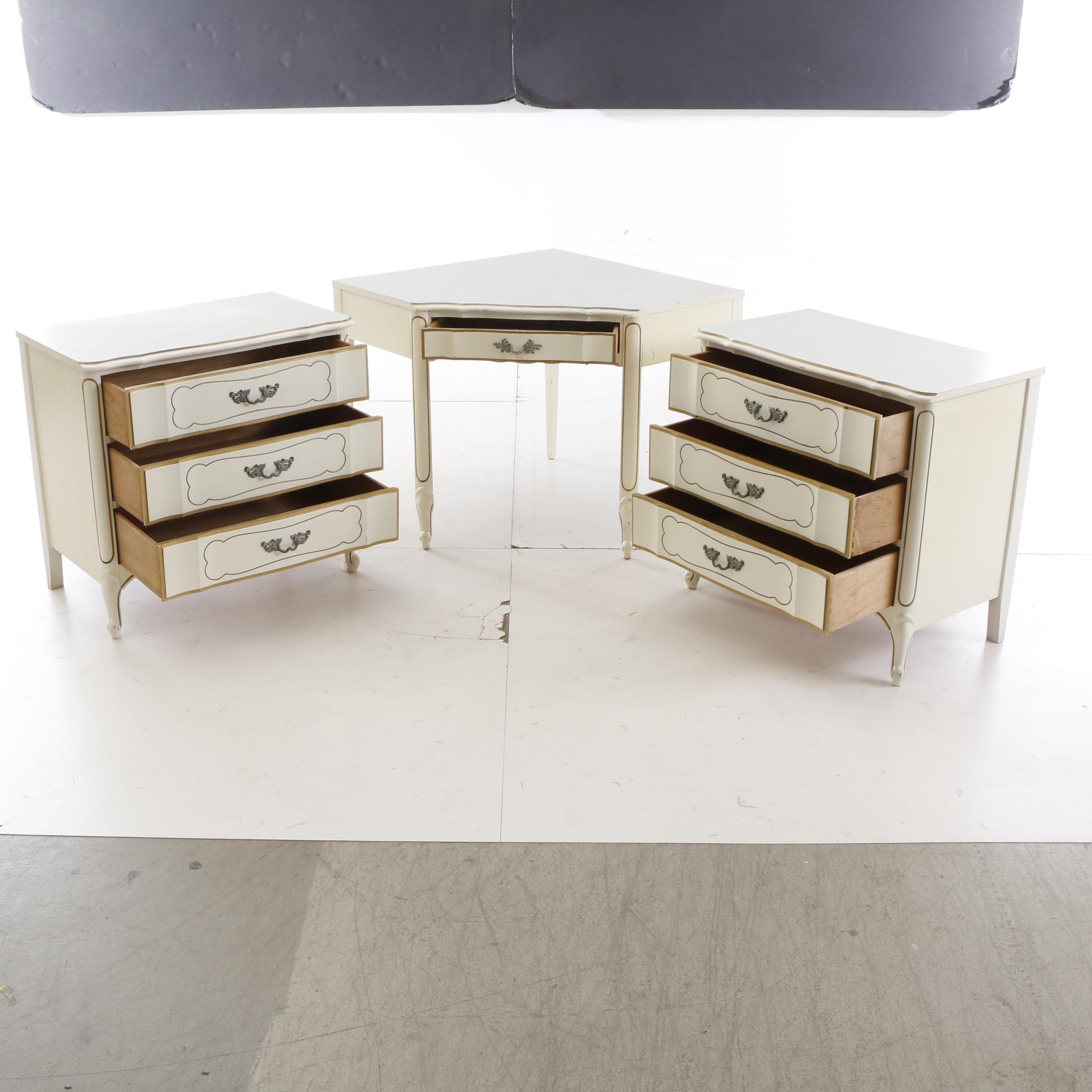 20th Century White French Provincial Style Corner Desk with Chair