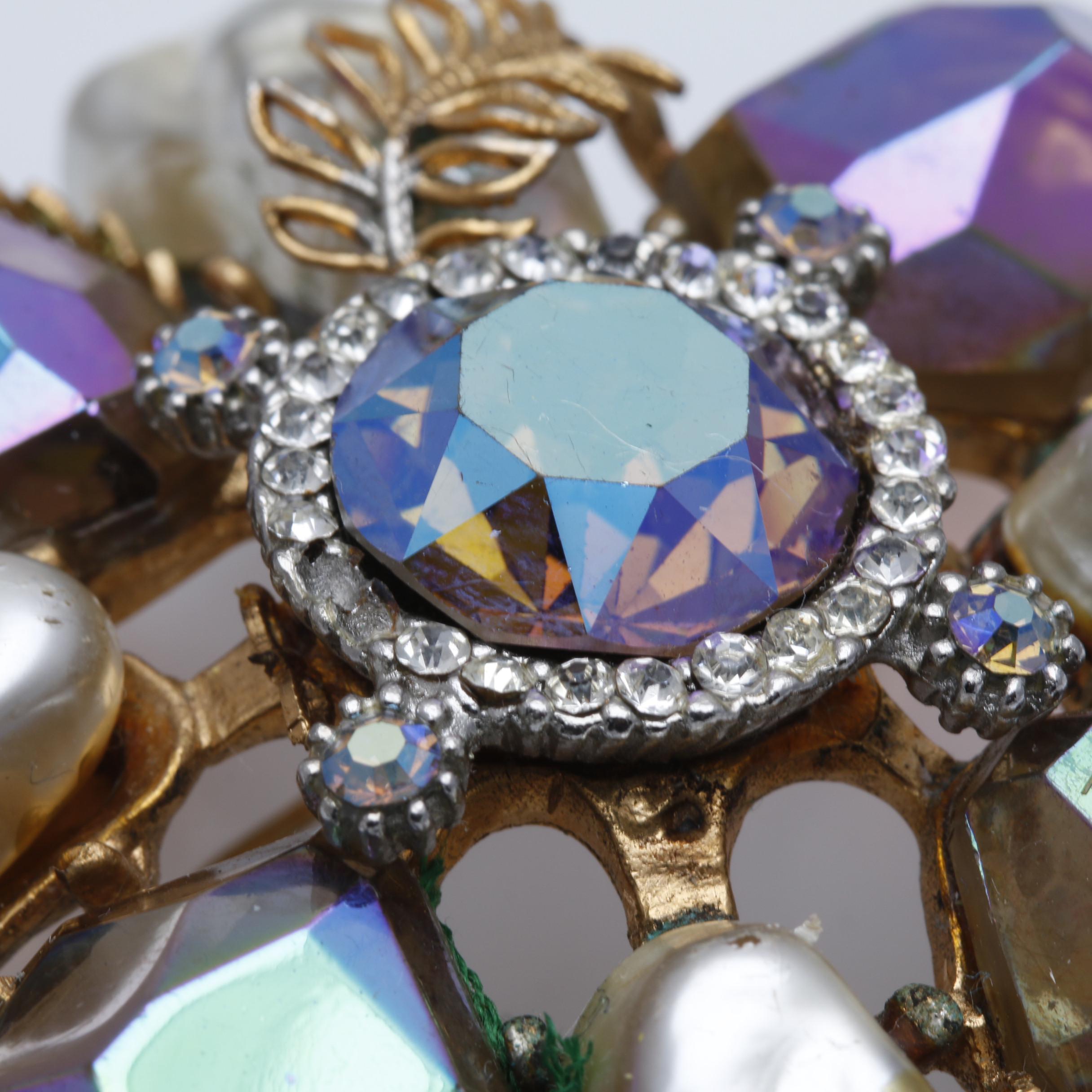 1950s HAR Large Aurora Borealis and Pearl Brooch