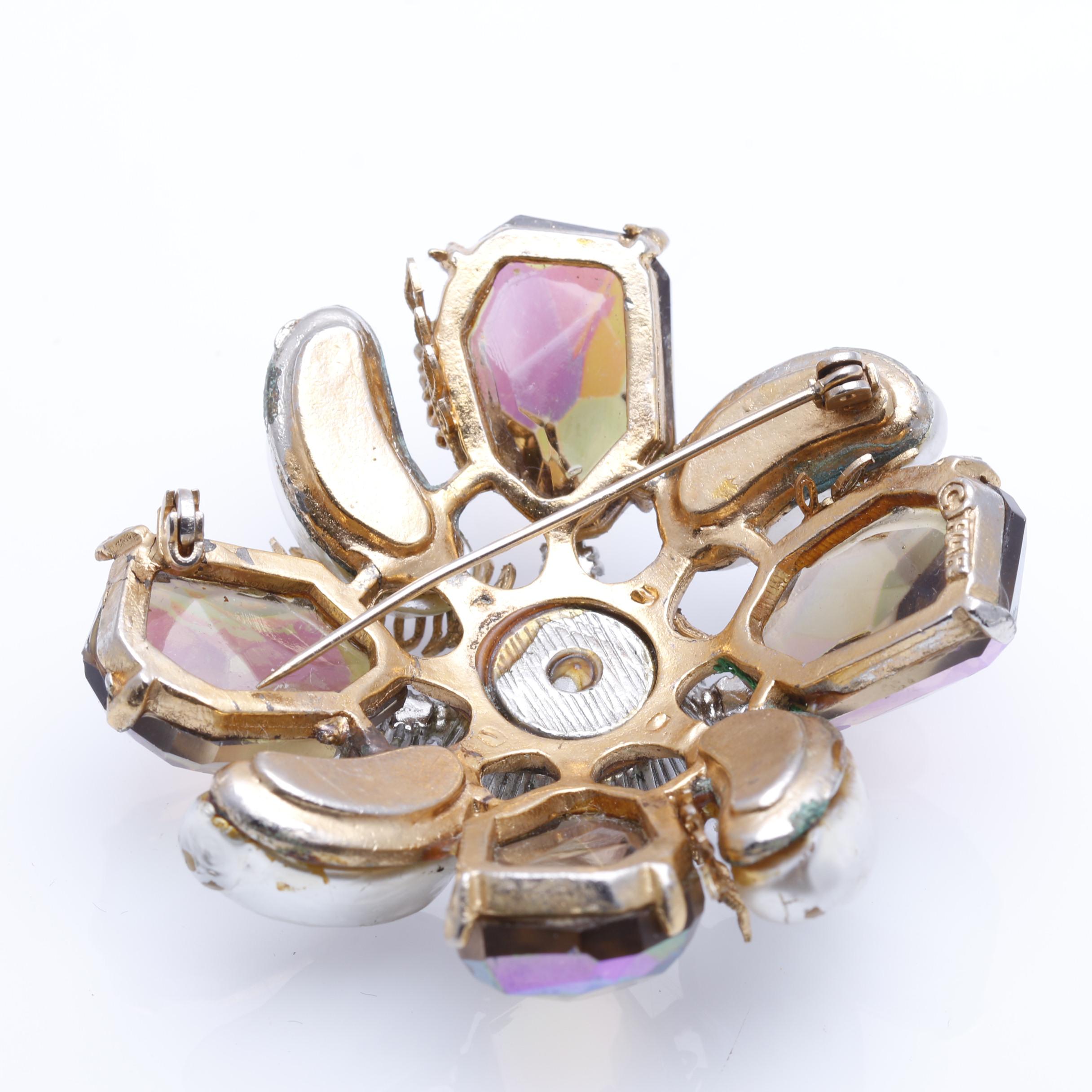 1950s HAR Large Aurora Borealis and Pearl Brooch