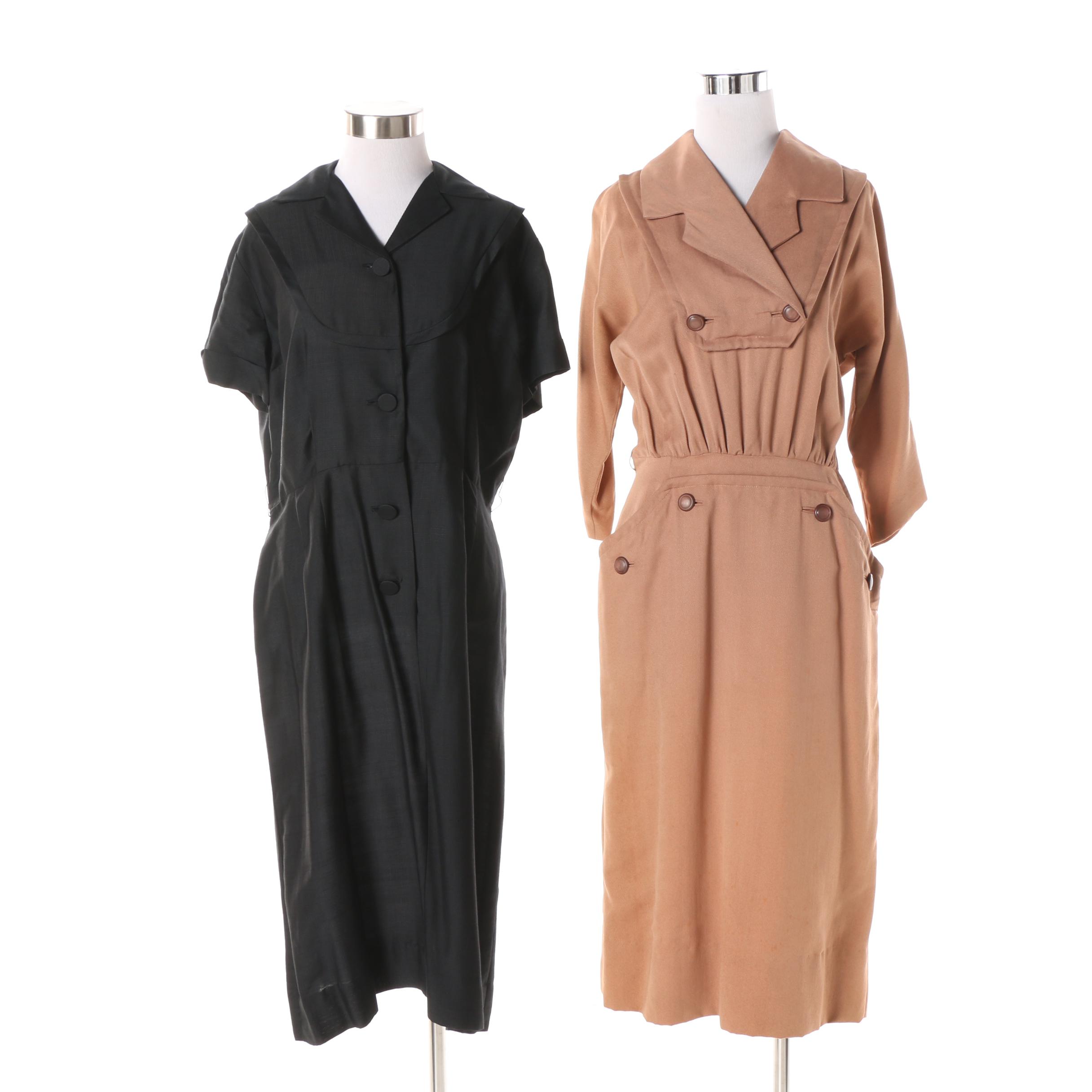 1940s Vintage Tobie and Cardinal Silk Blend Midi Dresses