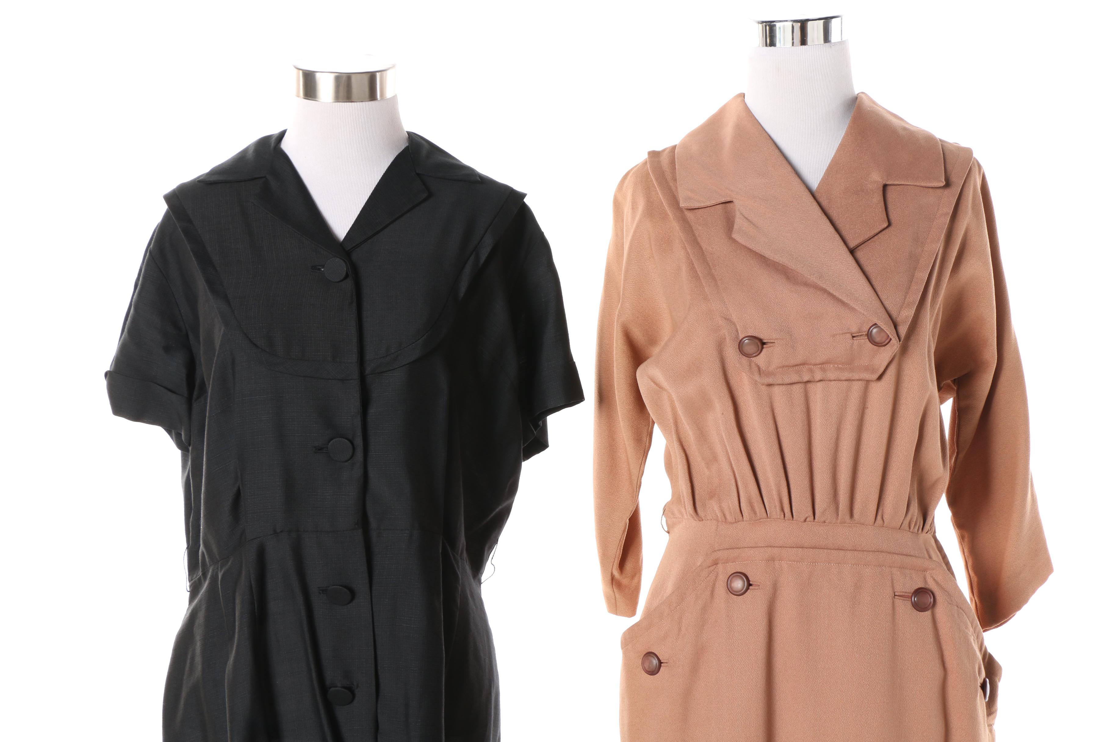 1940s Vintage Tobie and Cardinal Silk Blend Midi Dresses