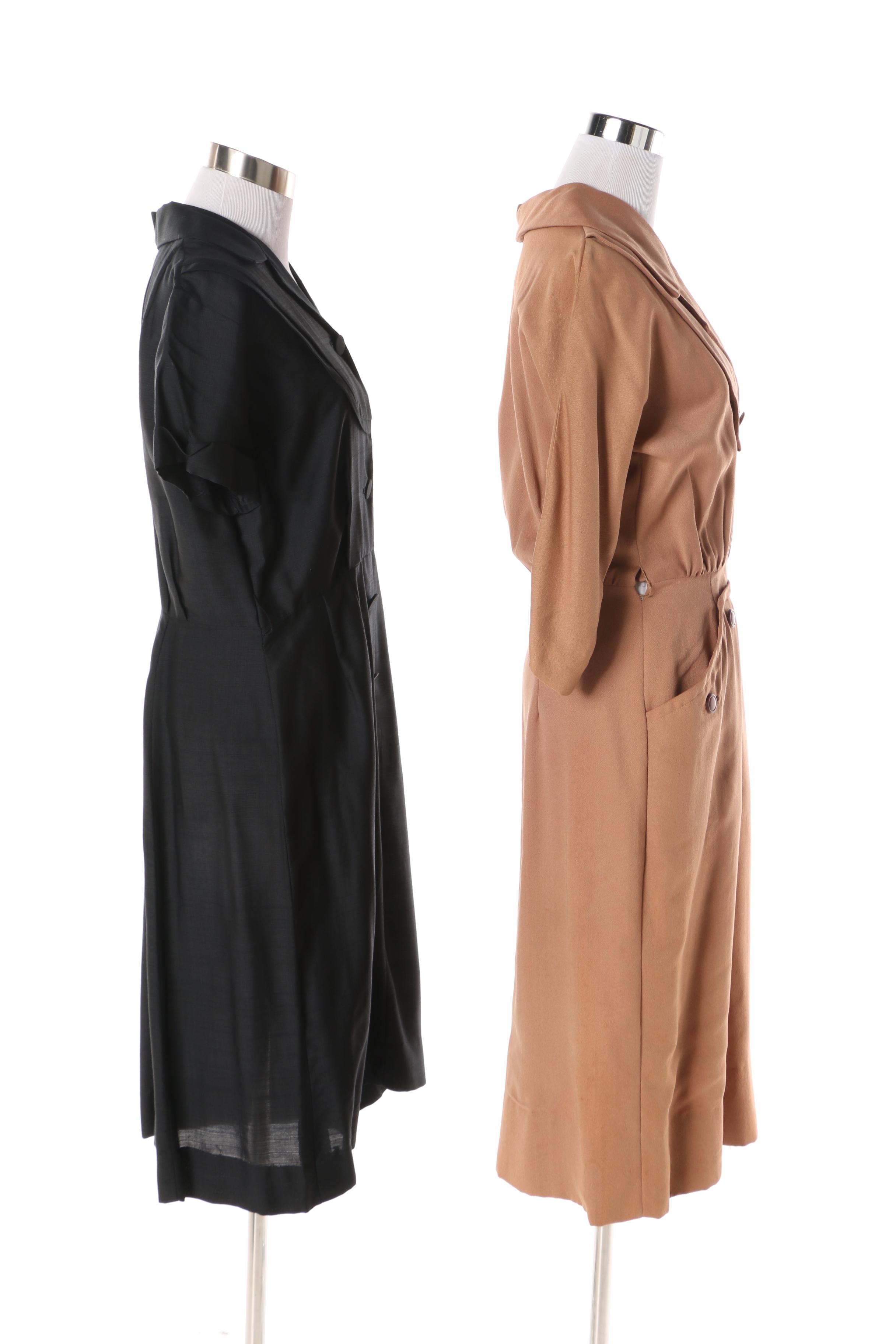 1940s Vintage Tobie and Cardinal Silk Blend Midi Dresses