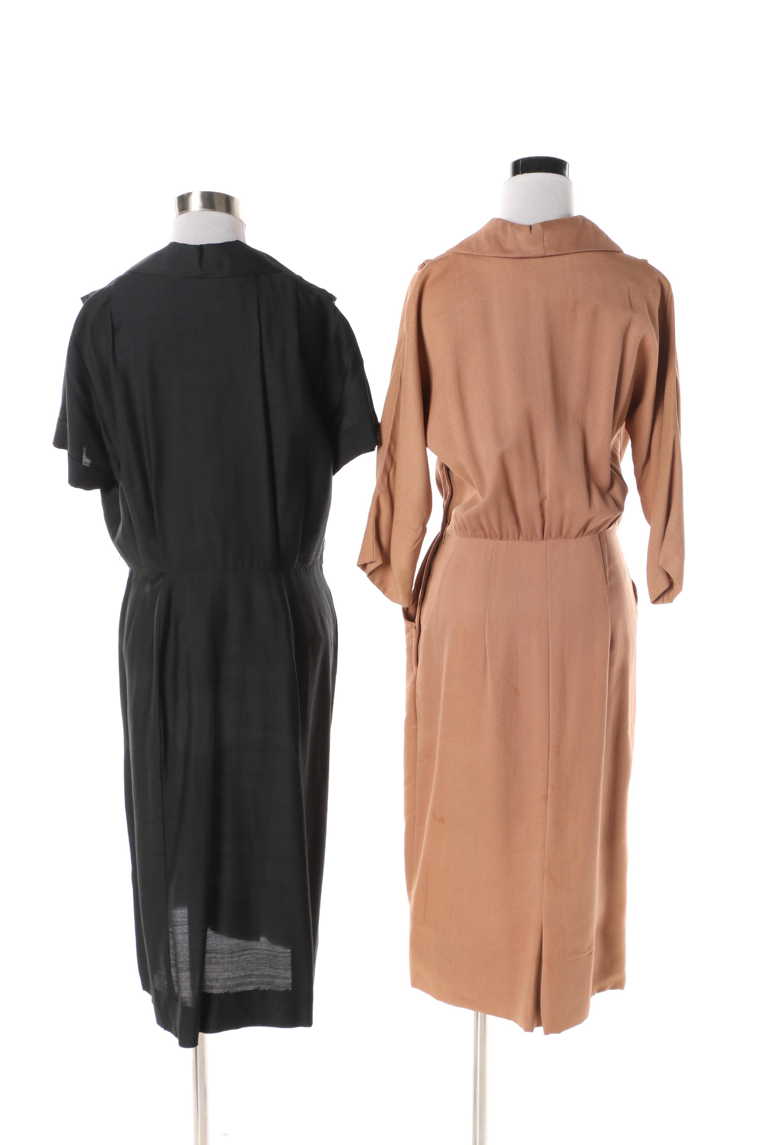 1940s Vintage Tobie and Cardinal Silk Blend Midi Dresses