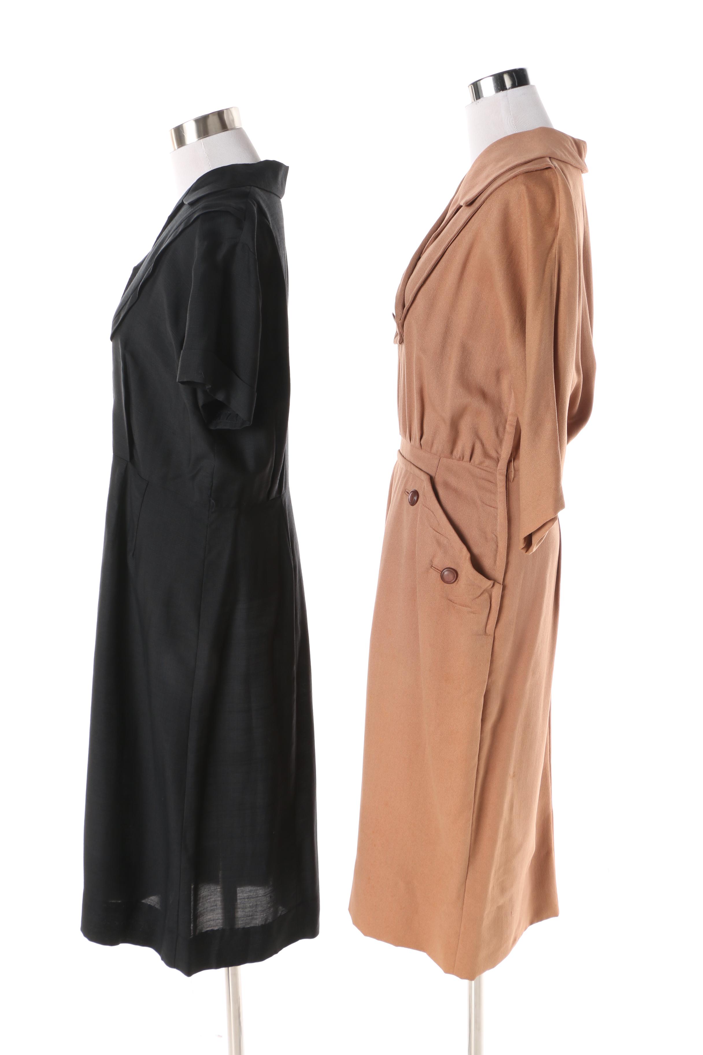 1940s Vintage Tobie and Cardinal Silk Blend Midi Dresses