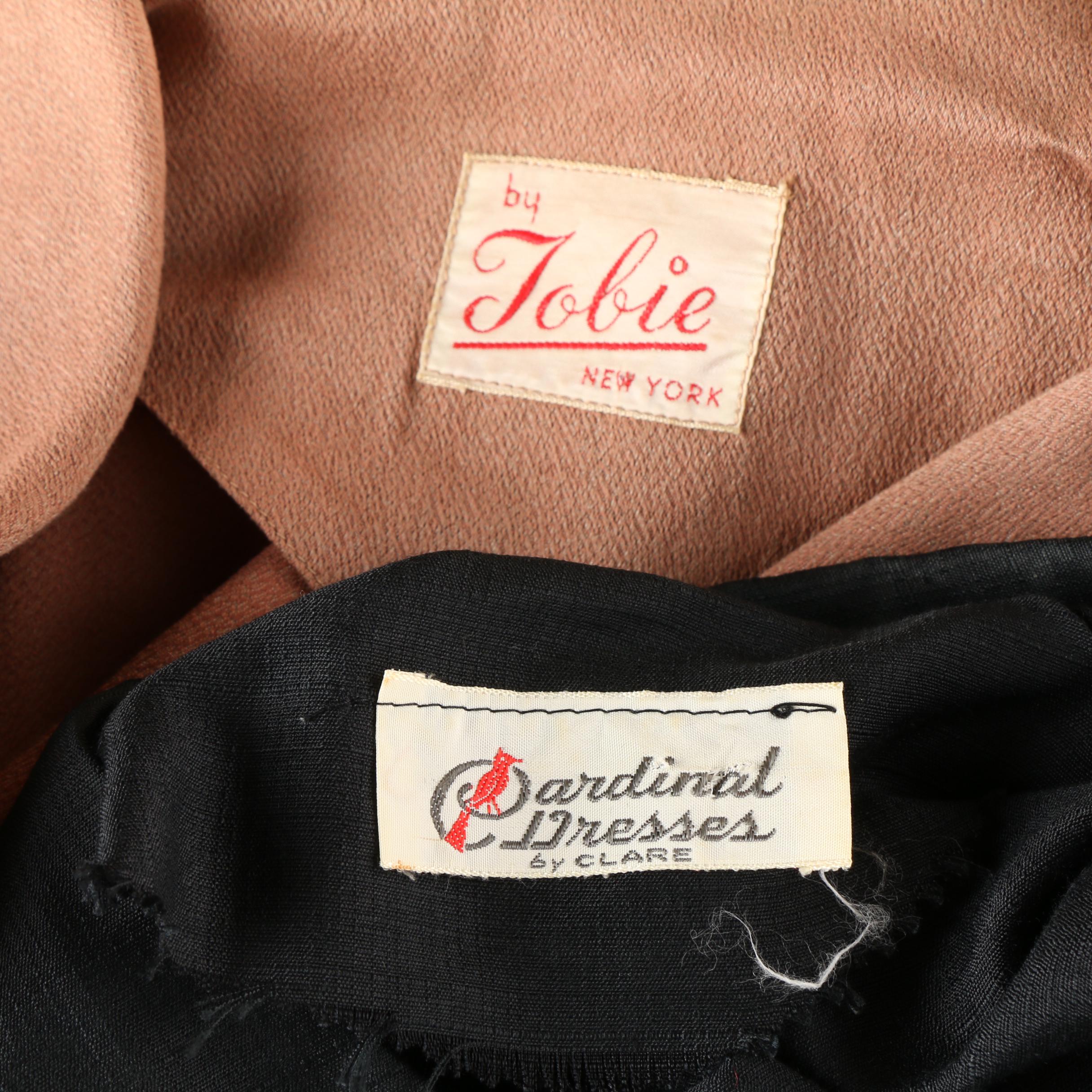 1940s Vintage Tobie and Cardinal Silk Blend Midi Dresses