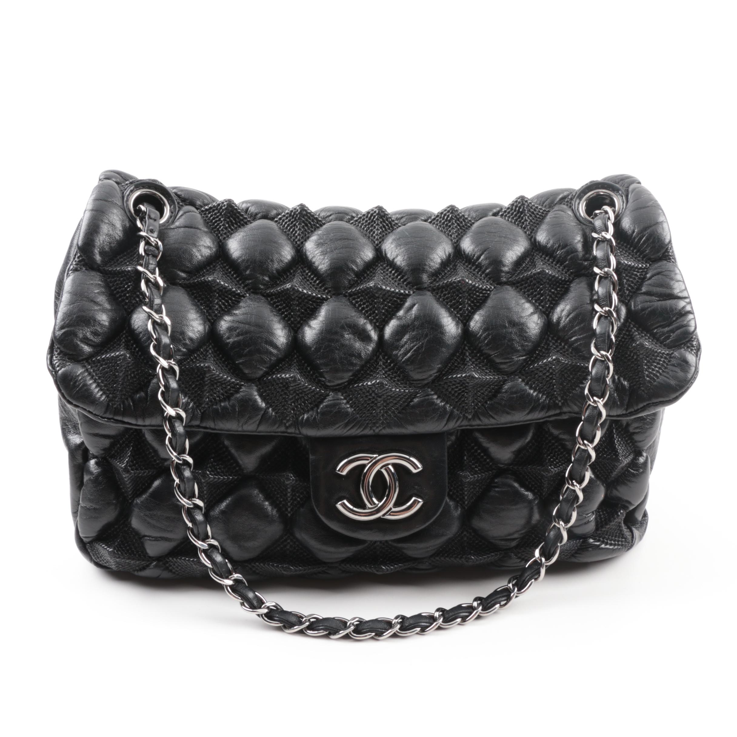 Circa 2008 Chanel Puffy Quilted Black Lambskin Flap Handbag